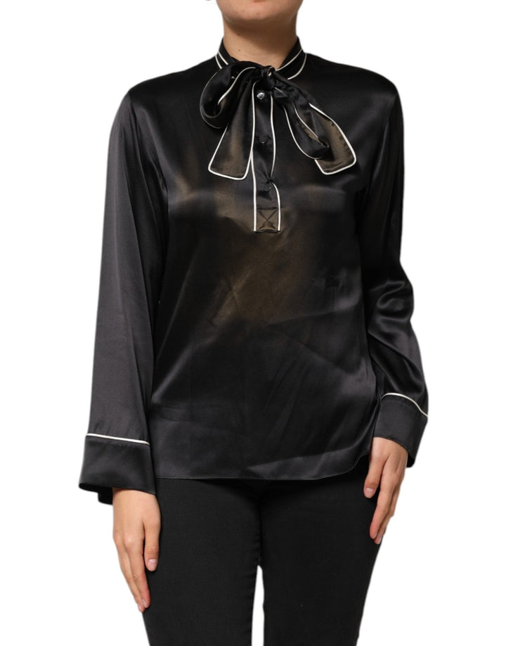 Dolce & Gabbana Black Silk Ascot Collared Button Blouse Top - RIMODA