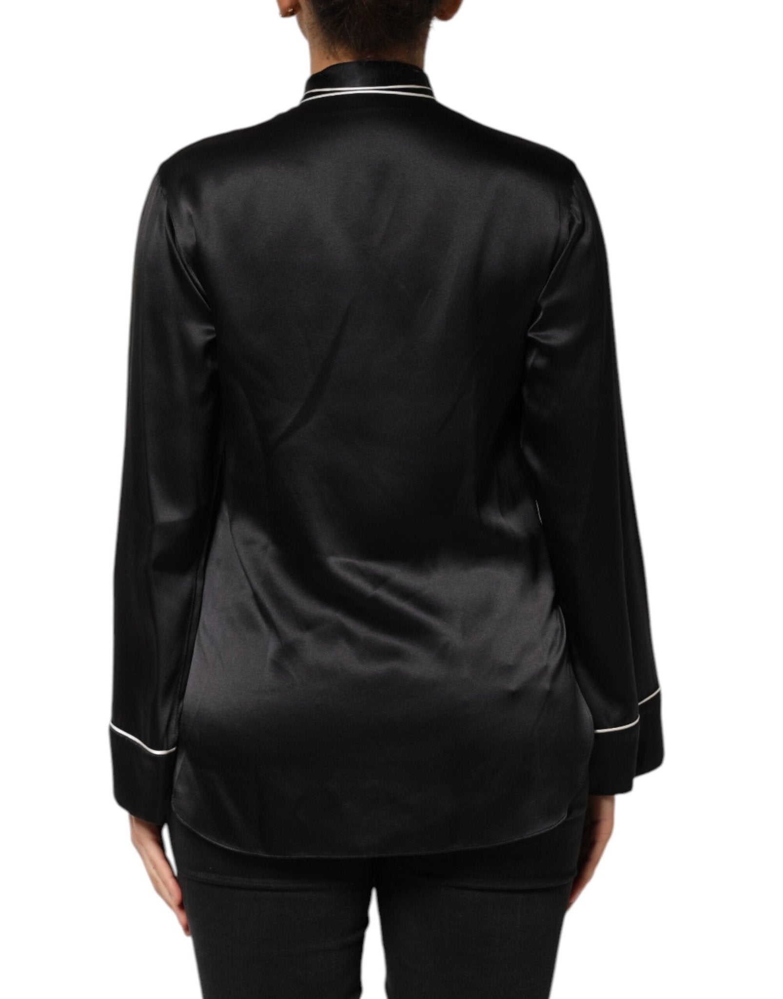 Dolce & Gabbana Black Silk Ascot Collared Button Blouse Top - RIMODA