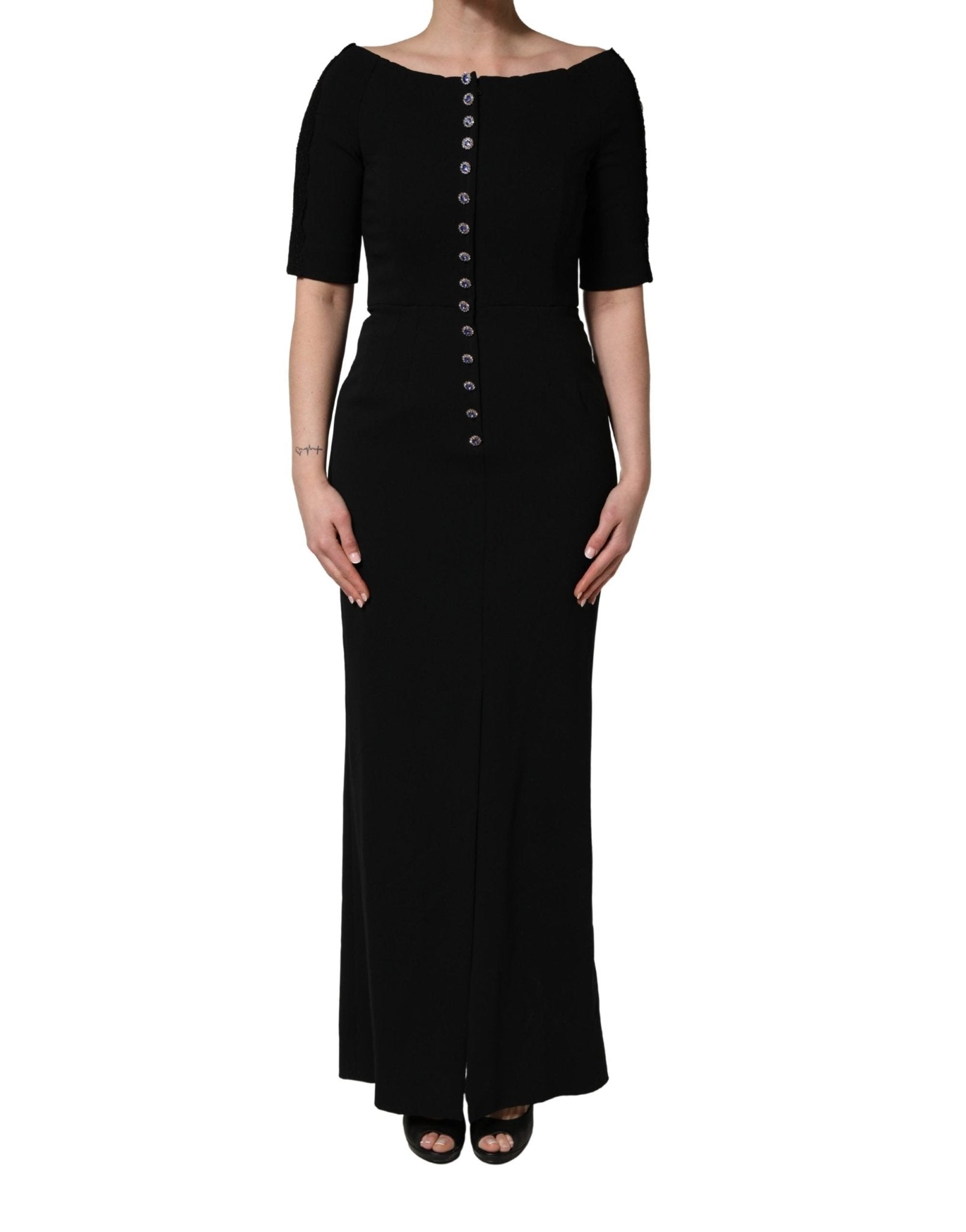 Dolce & Gabbana Black Silk Button Bodice Sheath Maxi Dress - RIMODA