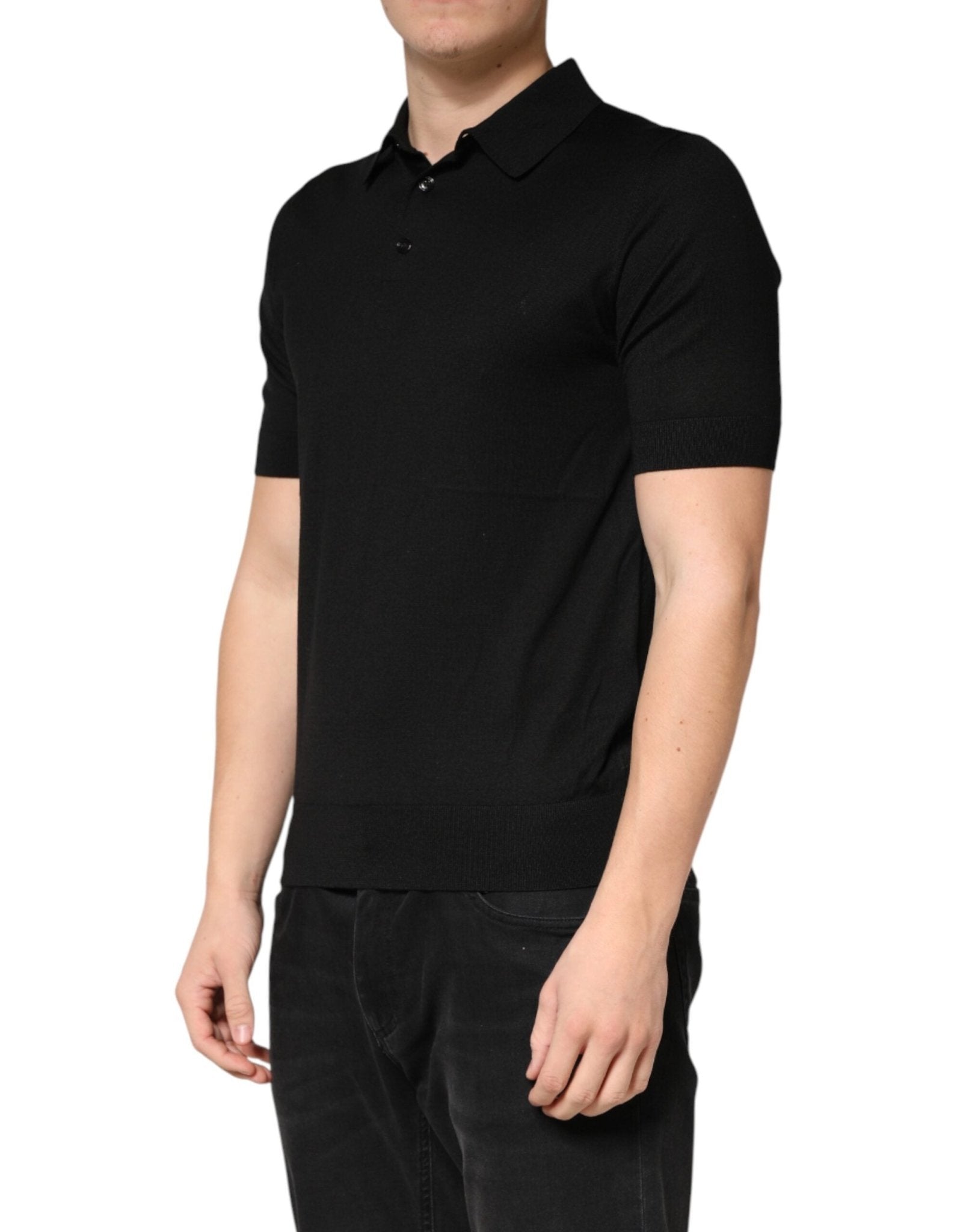Dolce & Gabbana Black Silk Collared Short Sleeve Polo T-shirt - RIMODA