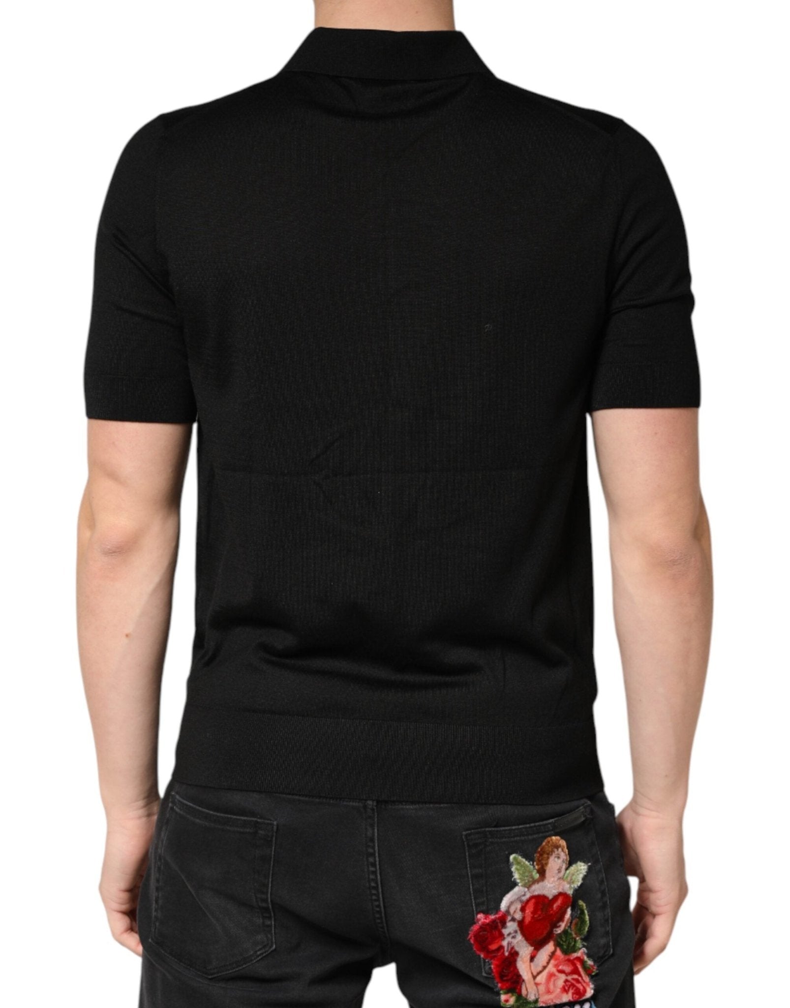Dolce & Gabbana Black Silk Collared Short Sleeve Polo T-shirt - RIMODA