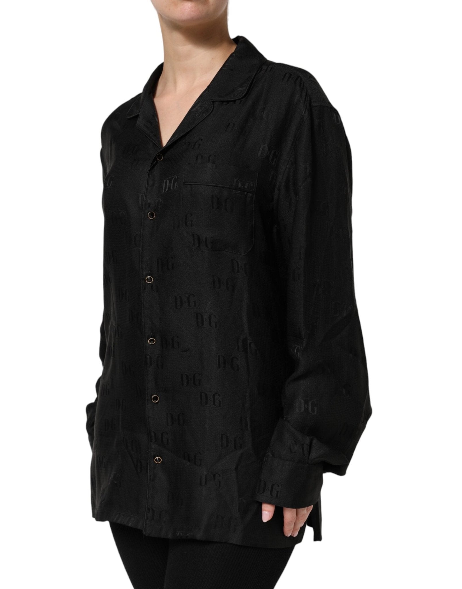 Dolce & Gabbana Black Silk DG Embroidery Long Sleeves Top - RIMODA