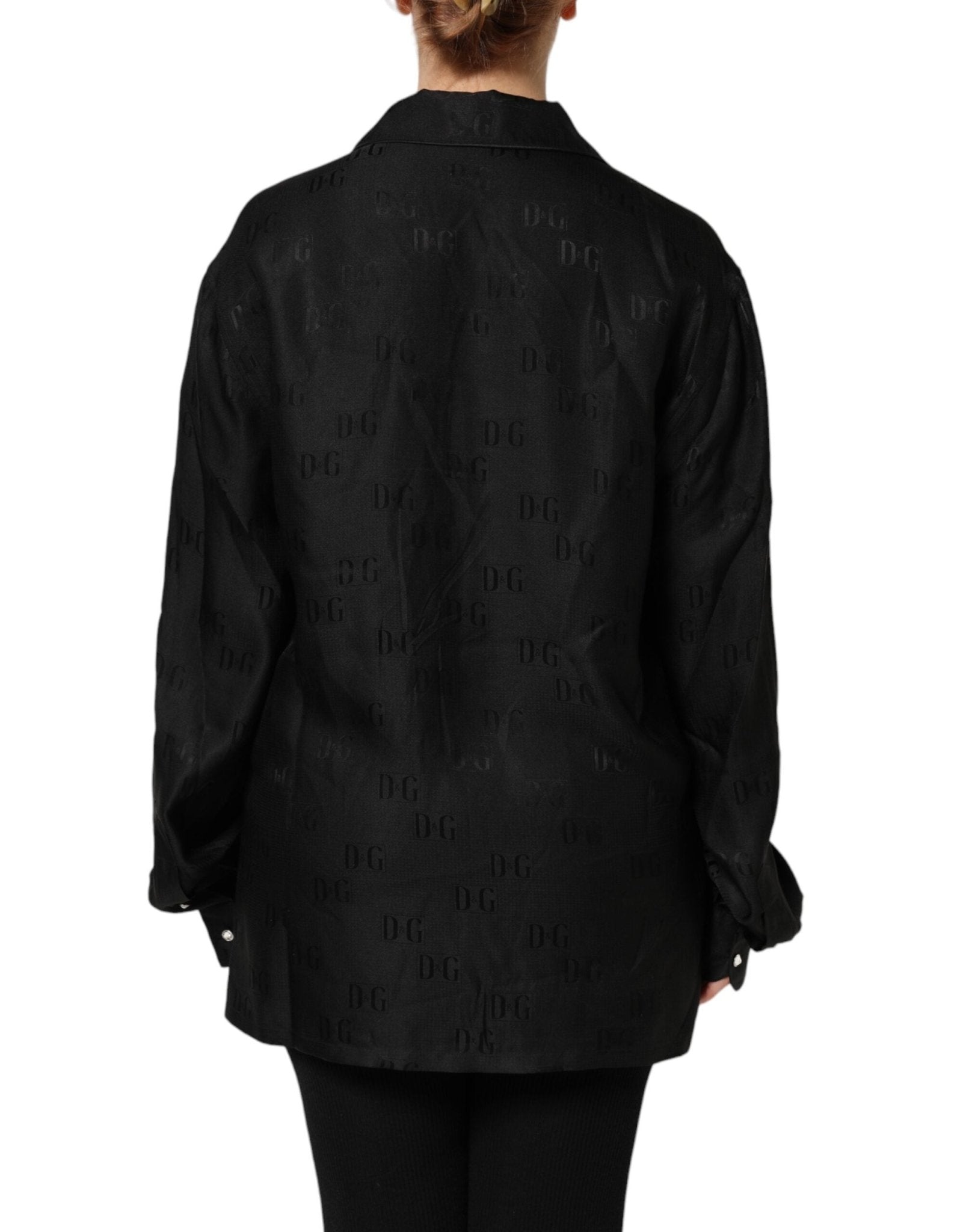 Dolce & Gabbana Black Silk DG Embroidery Long Sleeves Top - RIMODA