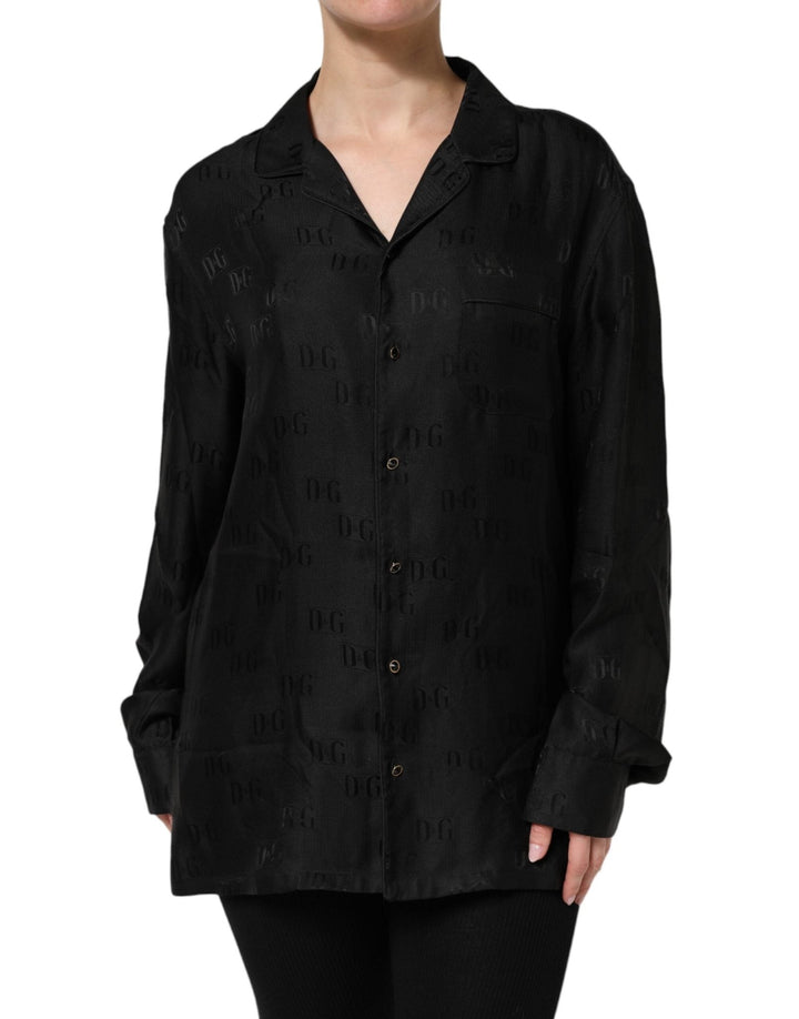 Dolce & Gabbana Black Silk DG Embroidery Long Sleeves Top - RIMODA