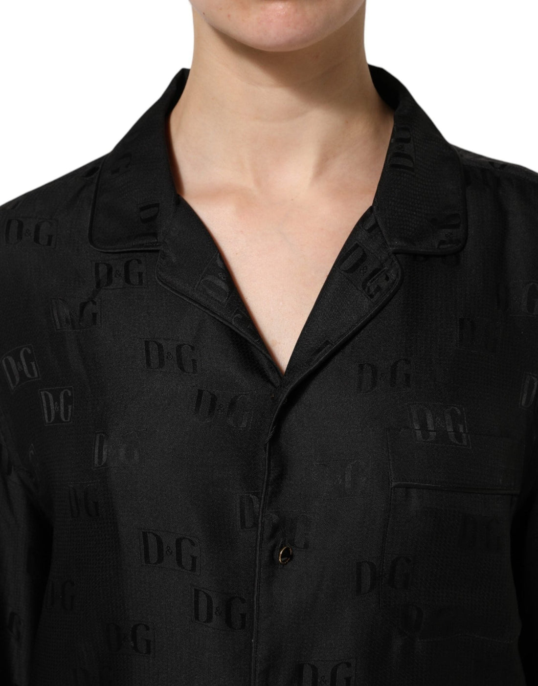 Dolce & Gabbana Black Silk DG Embroidery Long Sleeves Top - RIMODA
