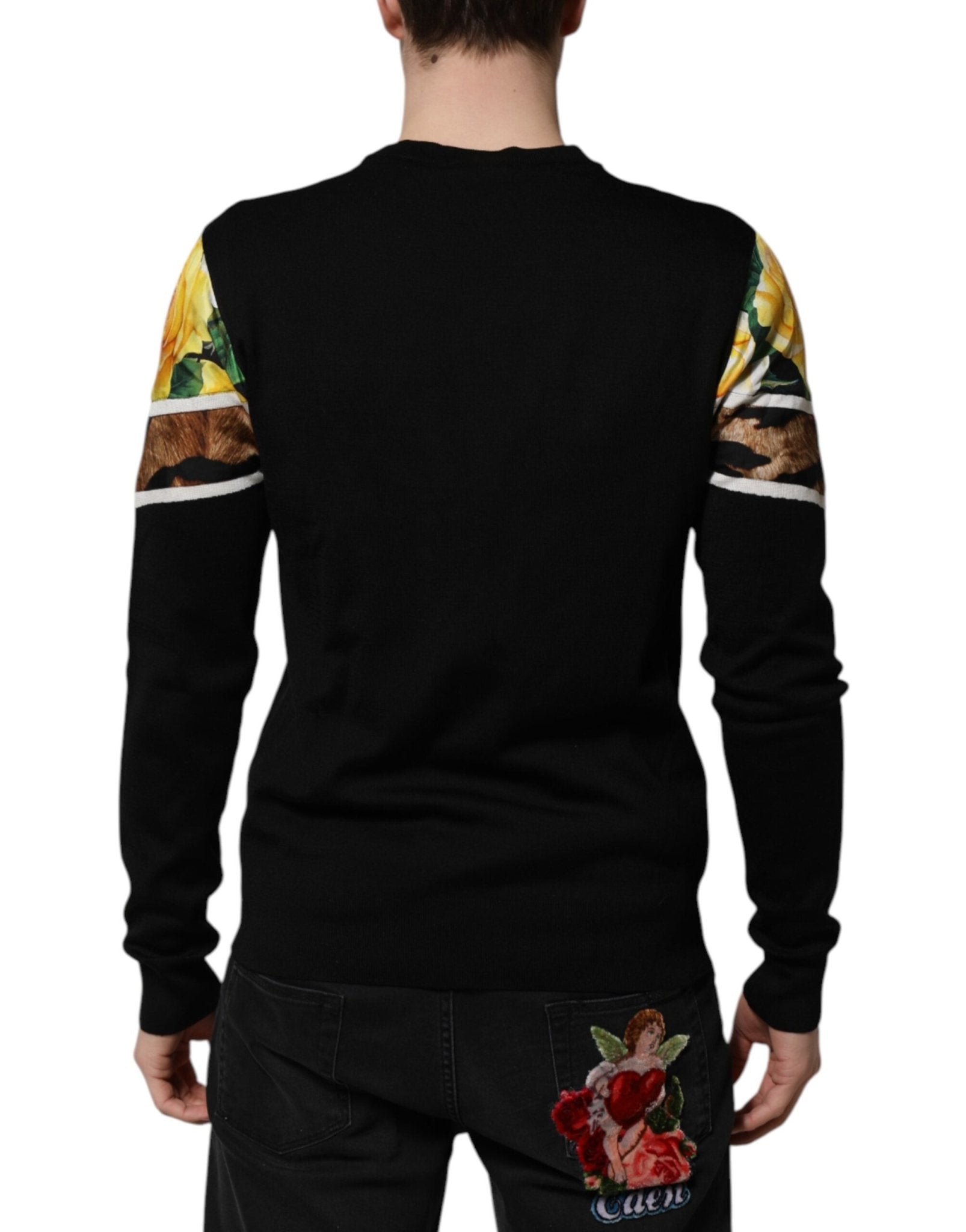 Dolce & Gabbana Black Silk Floral Crew Neck Pullover Sweater - RIMODA