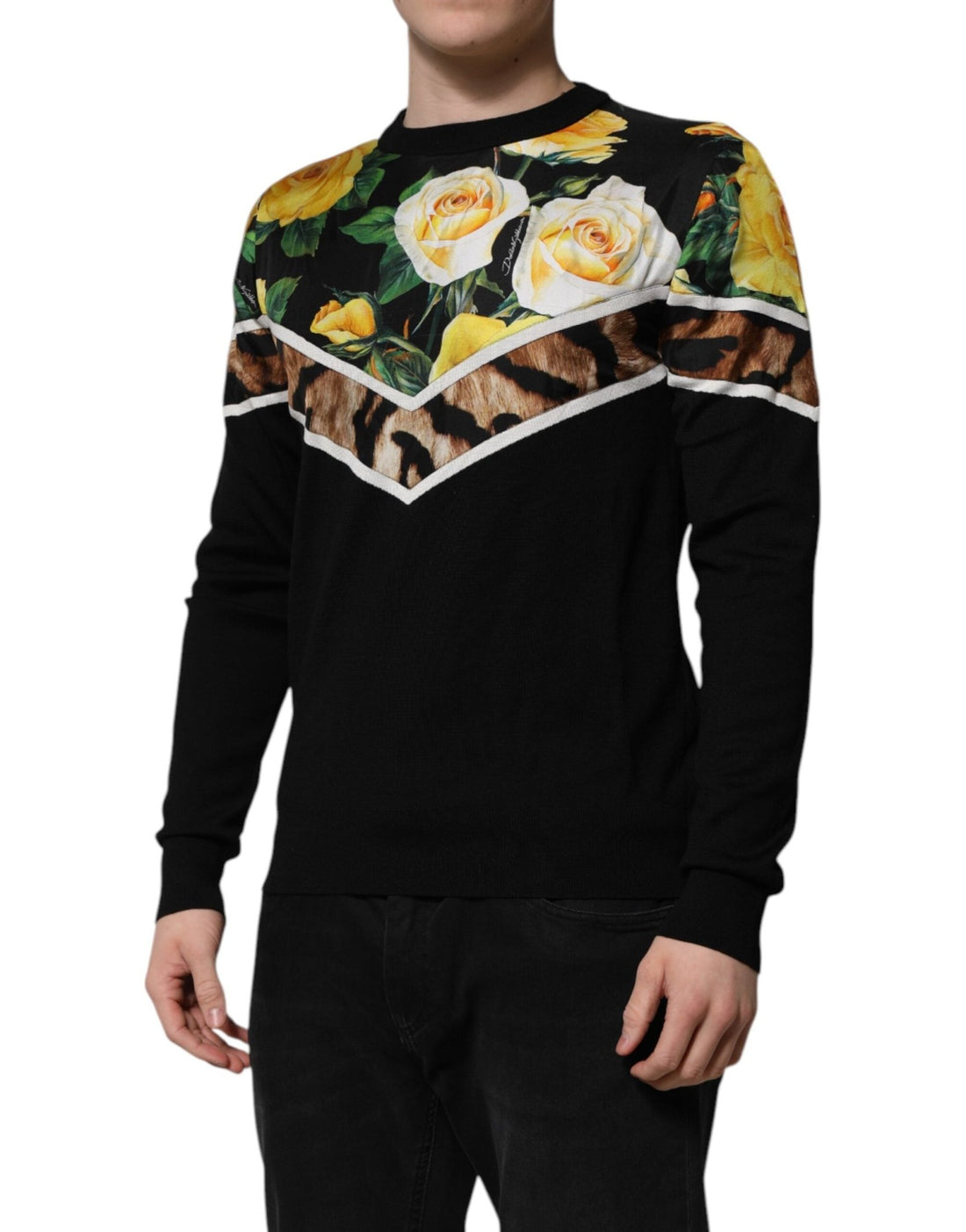 Dolce & Gabbana Black Silk Floral Crew Neck Pullover Sweater - RIMODA