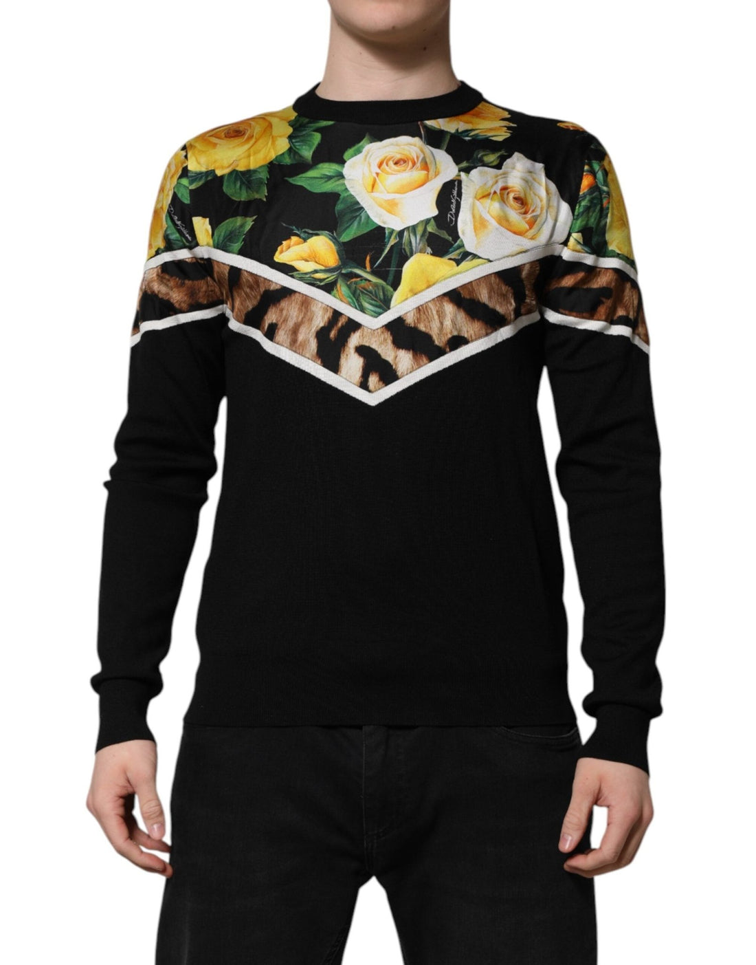 Dolce & Gabbana Black Silk Floral Crew Neck Pullover Sweater - RIMODA