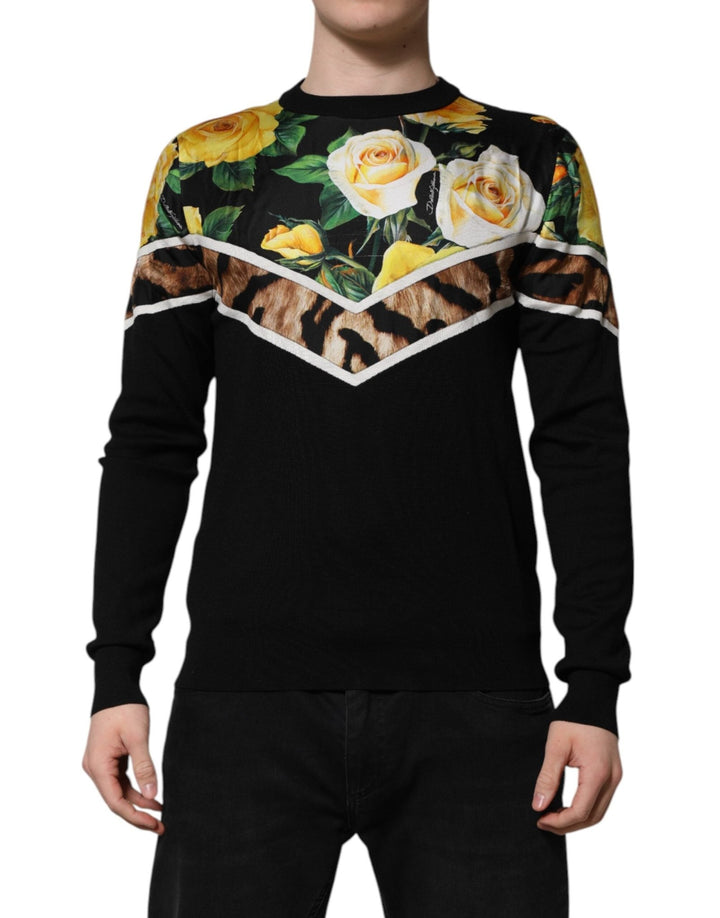 Dolce & Gabbana Black Silk Floral Crew Neck Pullover Sweater - RIMODA