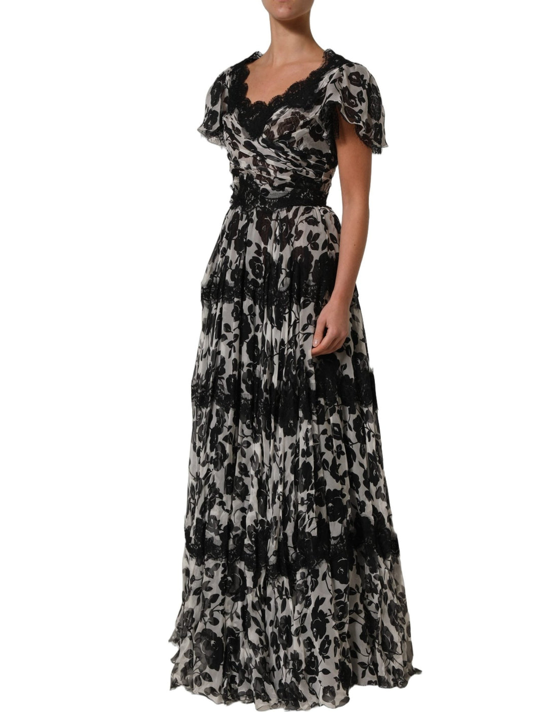 Dolce & Gabbana Black Silk Floral Lace Ricamo Ball Maxi Dress - RIMODA