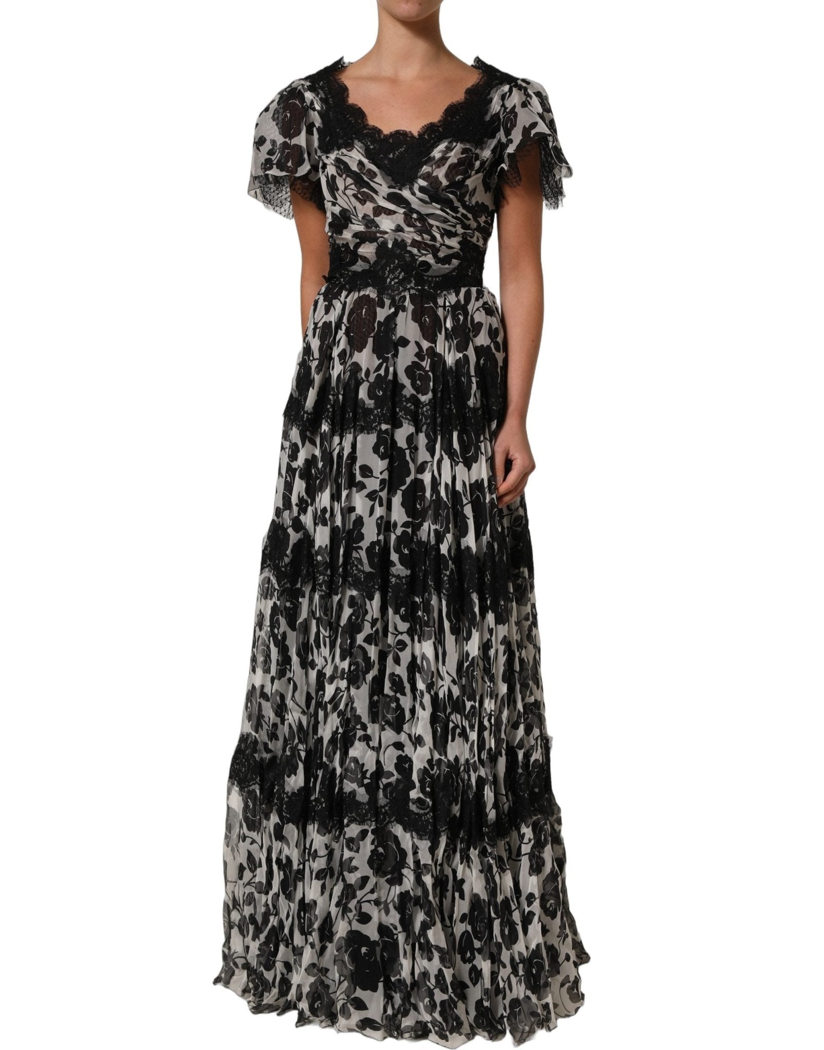 Dolce & Gabbana Black Silk Floral Lace Ricamo Ball Maxi Dress - RIMODA