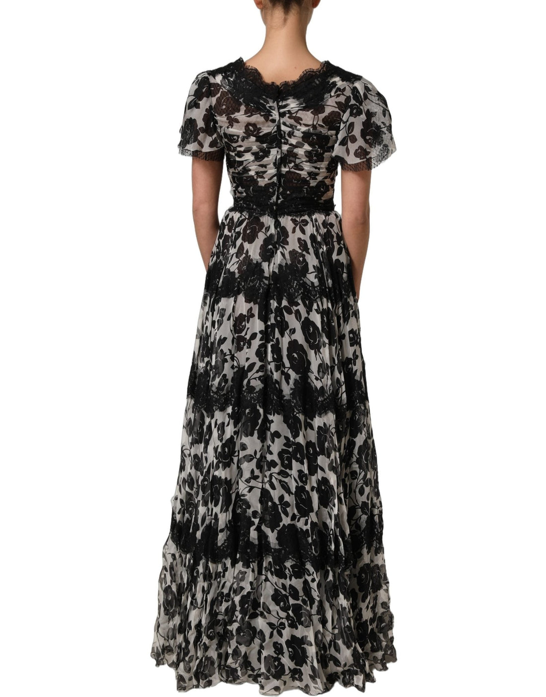 Dolce & Gabbana Black Silk Floral Lace Ricamo Ball Maxi Dress - RIMODA