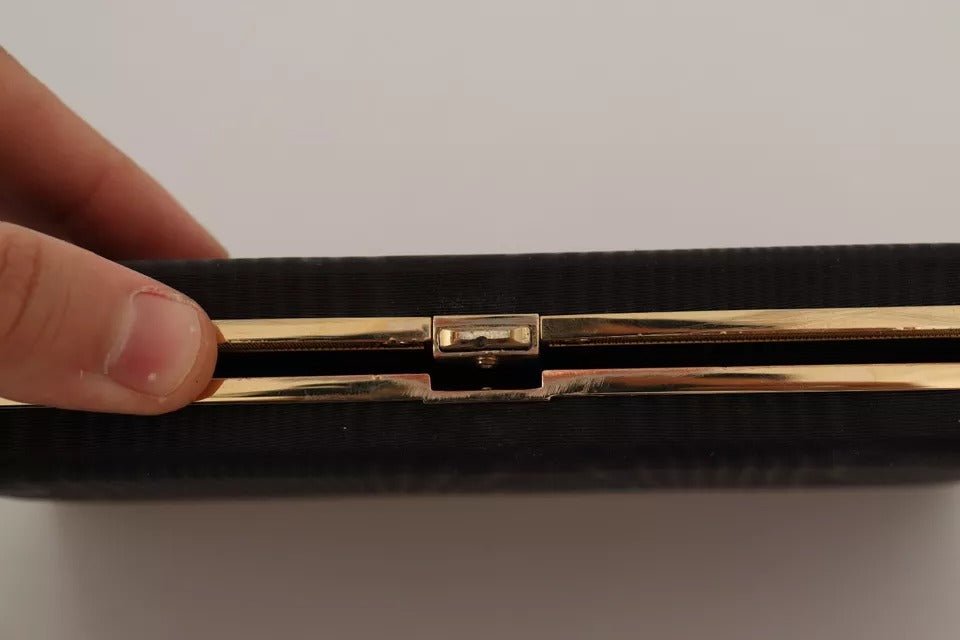 Dolce & Gabbana Black Silk Gold Frame Clutch Evening Party Purse Bag - RIMODA