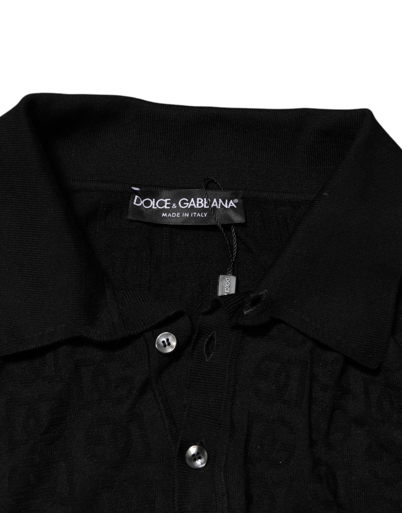 Dolce & Gabbana Black Silk Jacquard DG Polo Shirt T-shirt - RIMODA