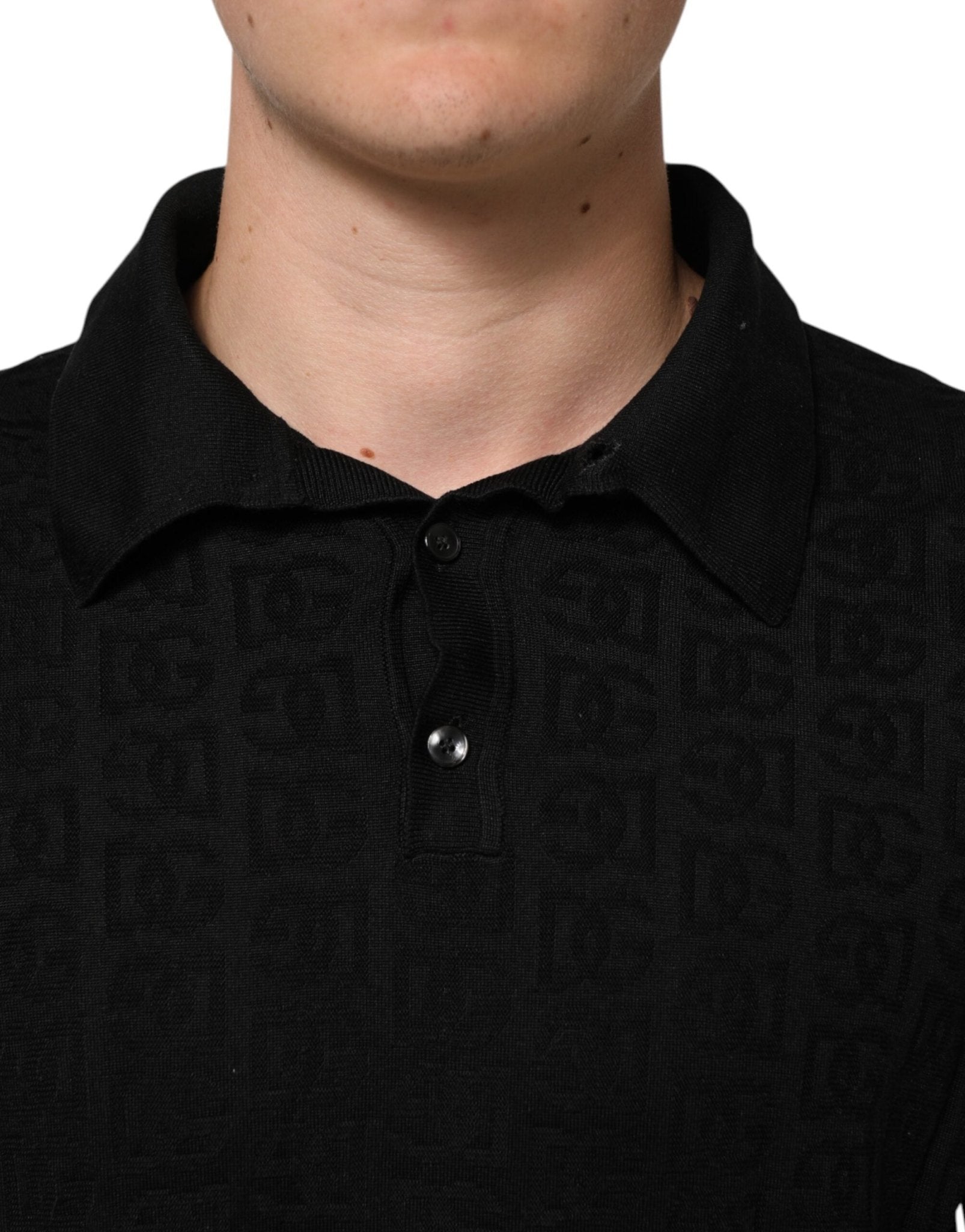 Dolce & Gabbana Black Silk Jacquard DG Polo Shirt T-shirt - RIMODA