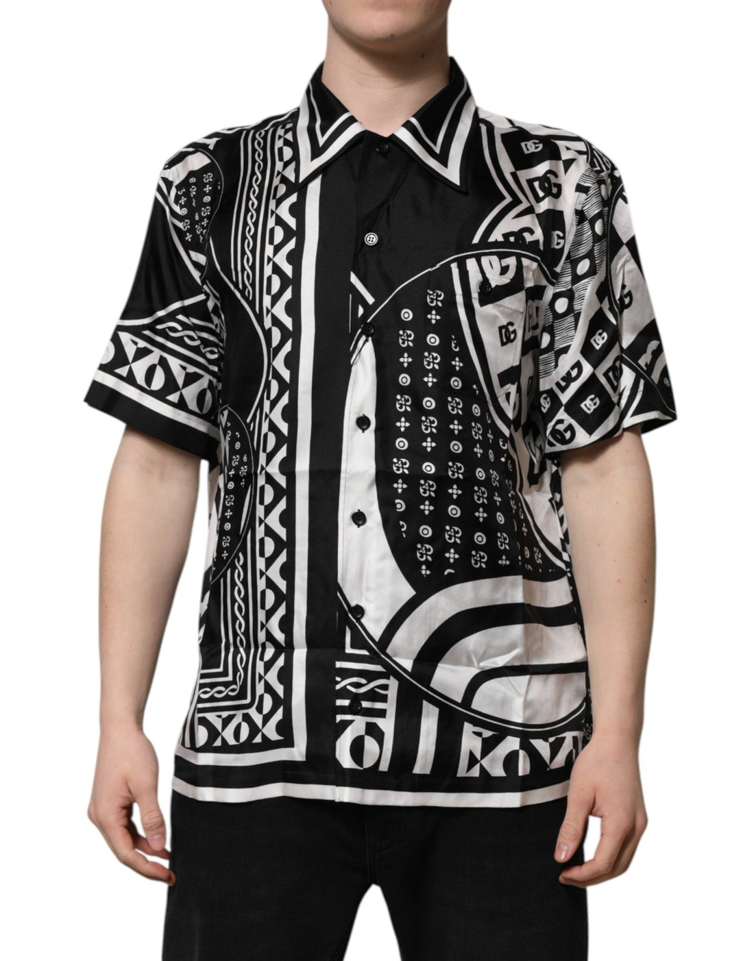 Dolce & Gabbana Black Silk Logo Print Short Sleeves Shirt - RIMODA