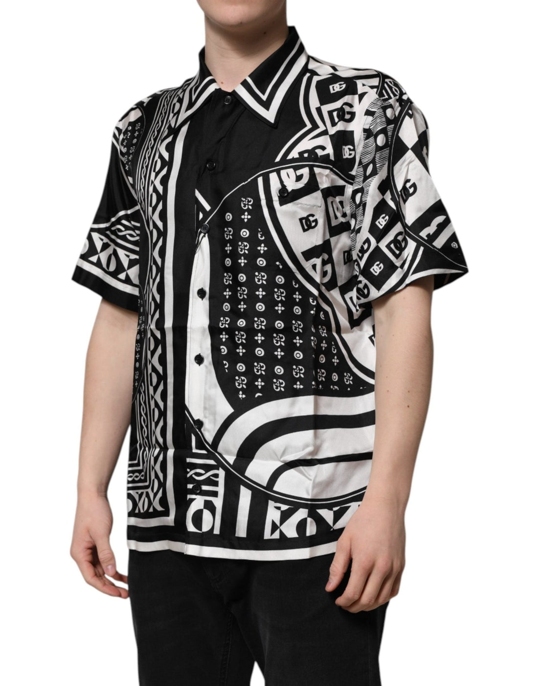 Dolce & Gabbana Black Silk Logo Print Short Sleeves Shirt - RIMODA
