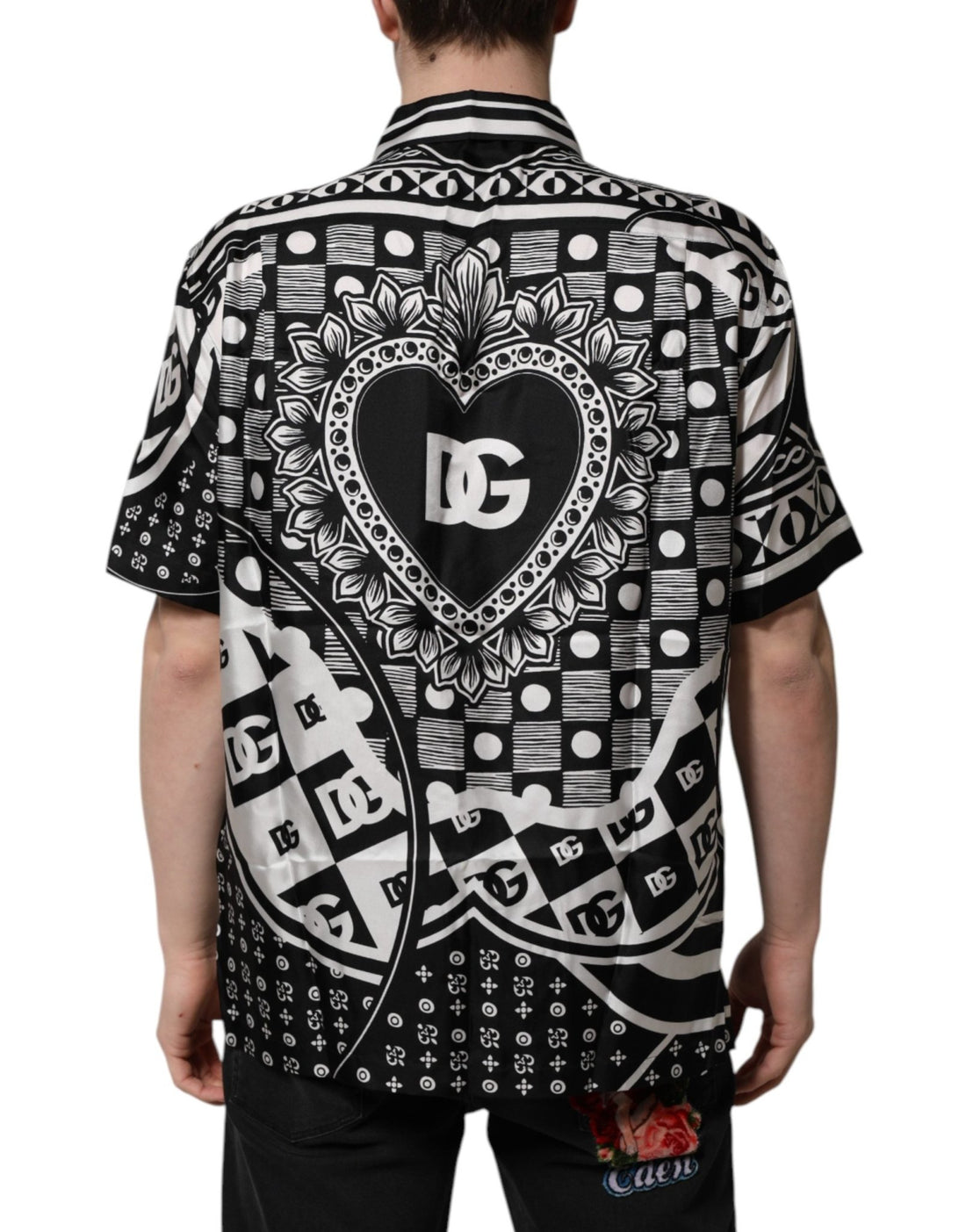 Dolce & Gabbana Black Silk Logo Print Short Sleeves Shirt - RIMODA
