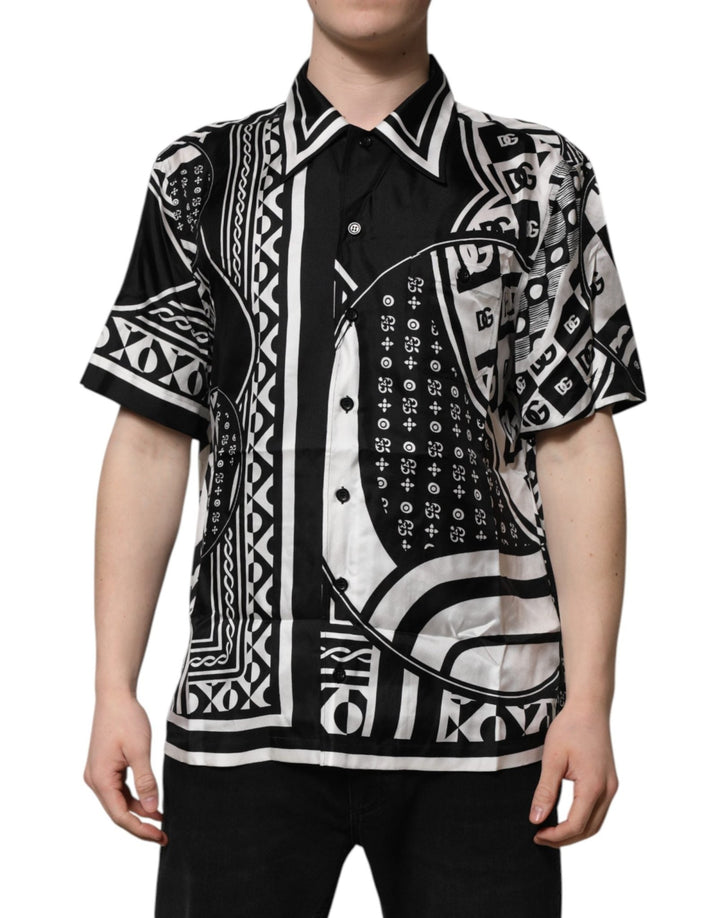 Dolce & Gabbana Black Silk Logo Print Short Sleeves Shirt - RIMODA