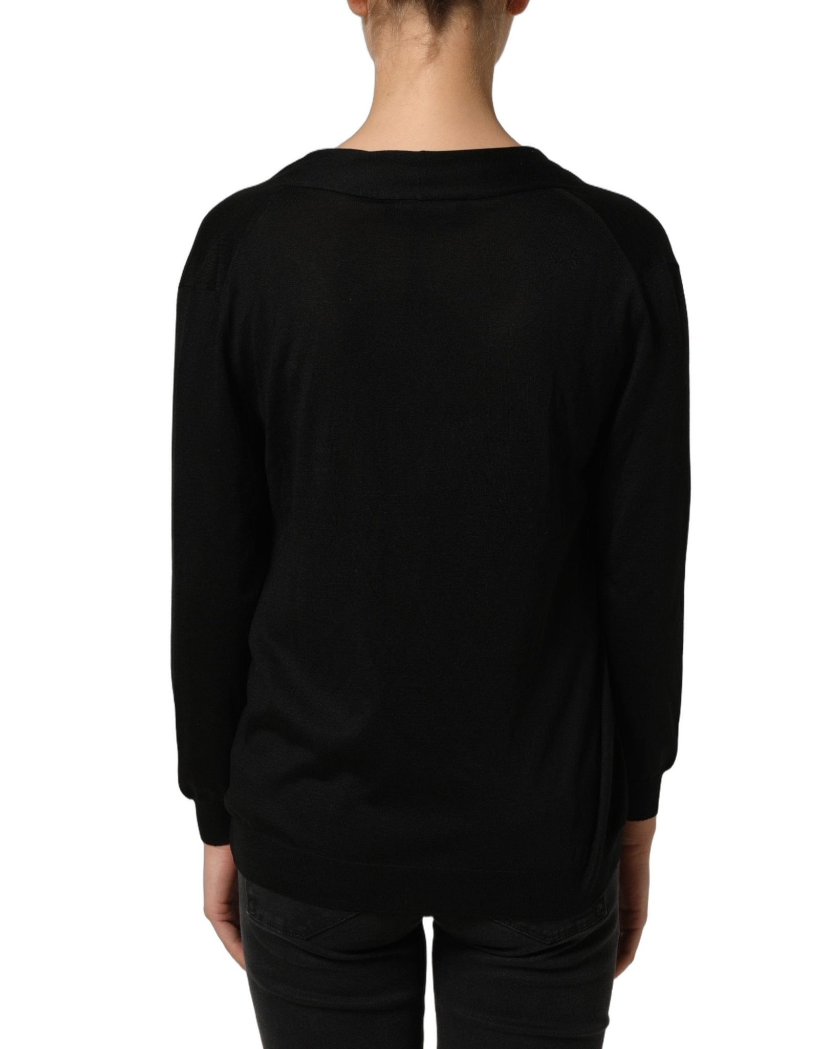 Dolce & Gabbana Black Silk Long Sleeves Draped Blouse Top - RIMODA
