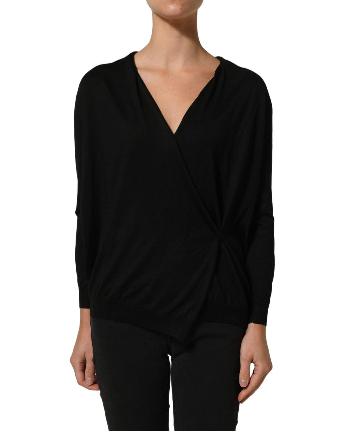 Dolce & Gabbana Black Silk Long Sleeves Draped Blouse Top - RIMODA