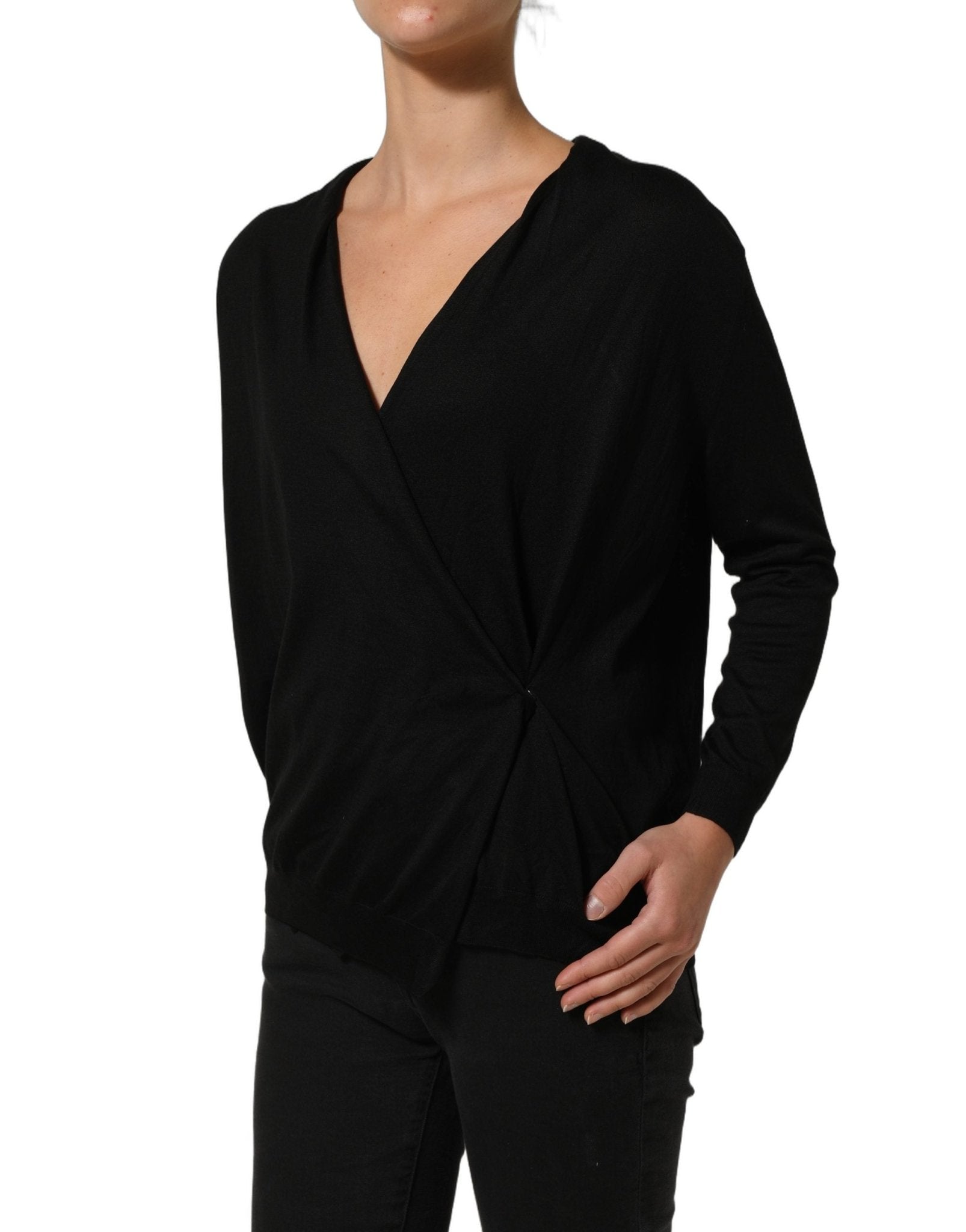 Dolce & Gabbana Black Silk Long Sleeves Draped Blouse Top - RIMODA