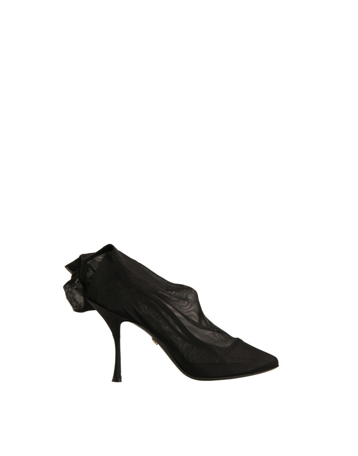 Dolce & Gabbana Black Silk Mesh Sock Style Heels Boots Shoes - RIMODA