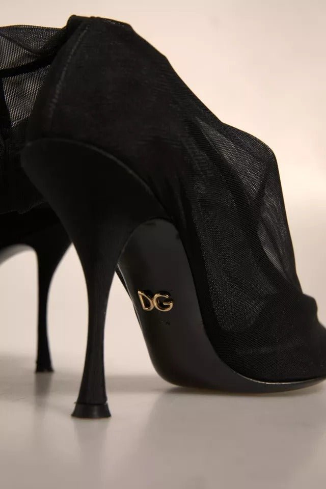 Dolce & Gabbana Black Silk Mesh Sock Style Heels Boots Shoes - RIMODA