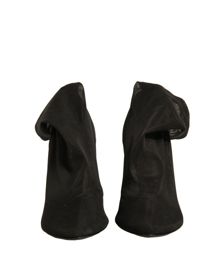 Dolce & Gabbana Black Silk Mesh Sock Style Heels Boots Shoes - RIMODA