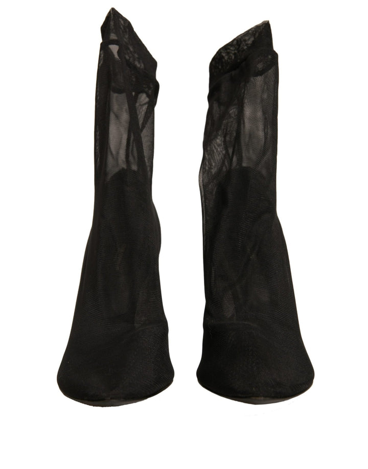 Dolce & Gabbana Black Silk Mesh Sock Style Heels Boots Shoes - RIMODA