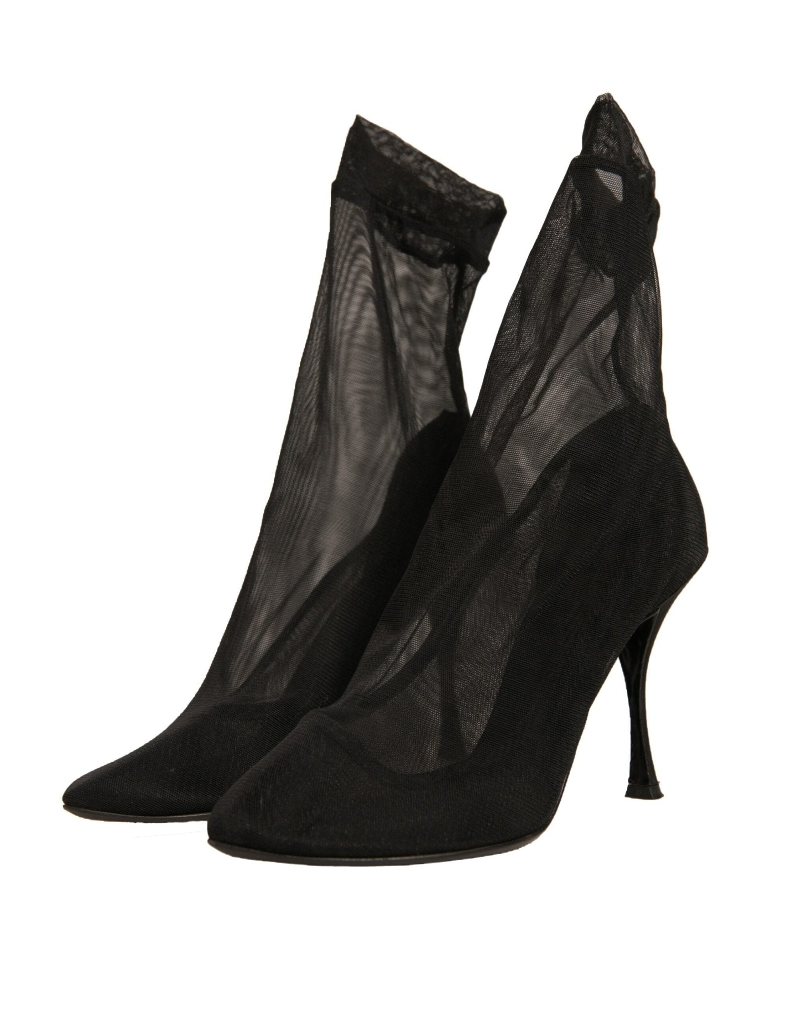 Dolce & Gabbana Black Silk Mesh Sock Style Heels Boots Shoes - RIMODA