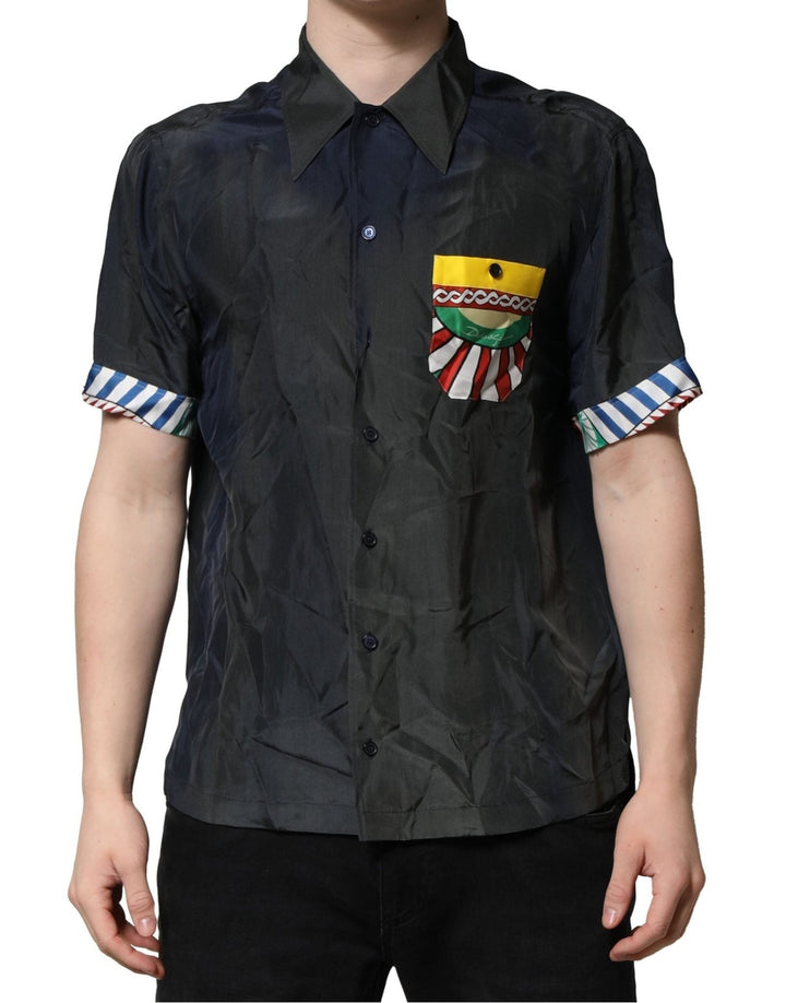Dolce & Gabbana Black Silk Short Sleeves Men Casual Shirt - RIMODA