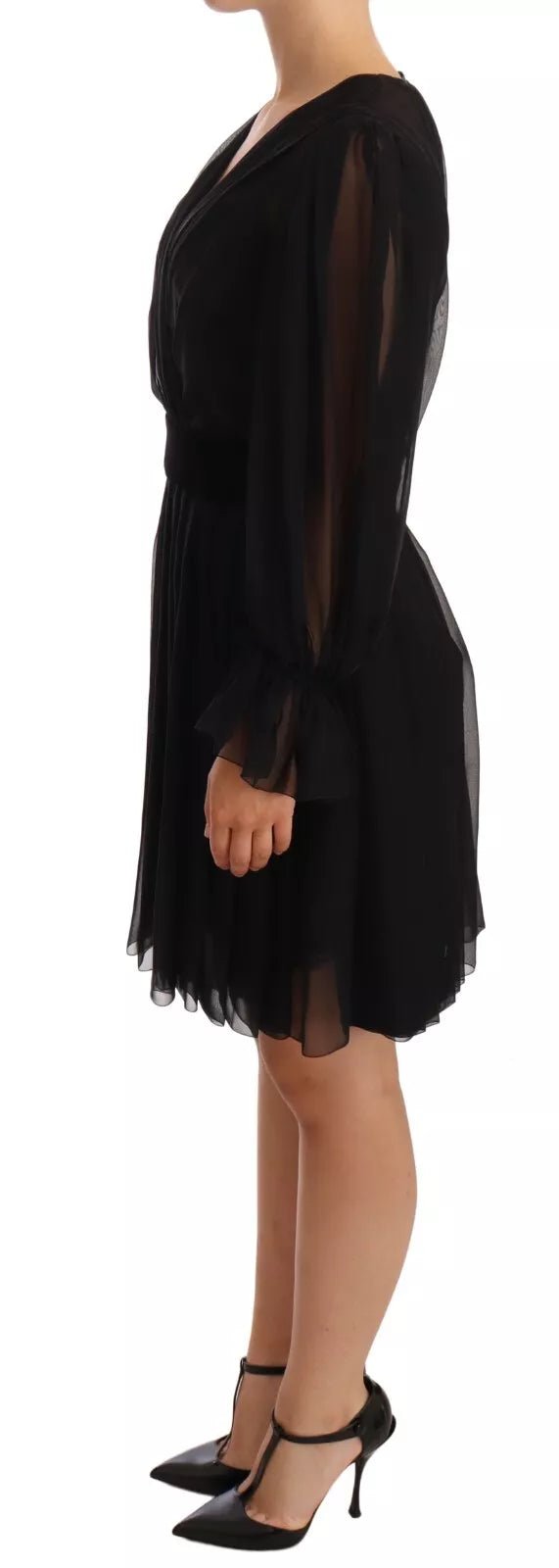 Dolce & Gabbana Black Silk Tulle Long Sleeve V-neck Dress - RIMODA