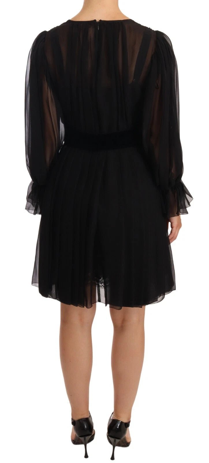 Dolce & Gabbana Black Silk Tulle Long Sleeve V-neck Dress - RIMODA