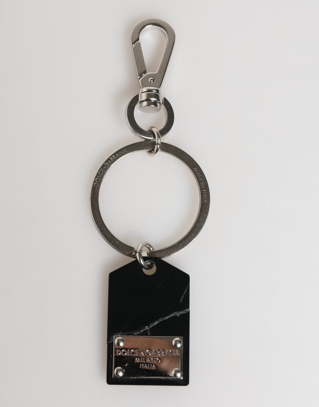Dolce & Gabbana Black Silver Brass LogoPlaque Metal Ring Keyring Keychain - RIMODA