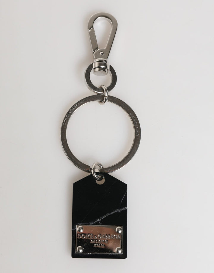 Dolce & Gabbana Black Silver Brass LogoPlaque Metal Ring Keyring Keychain - RIMODA