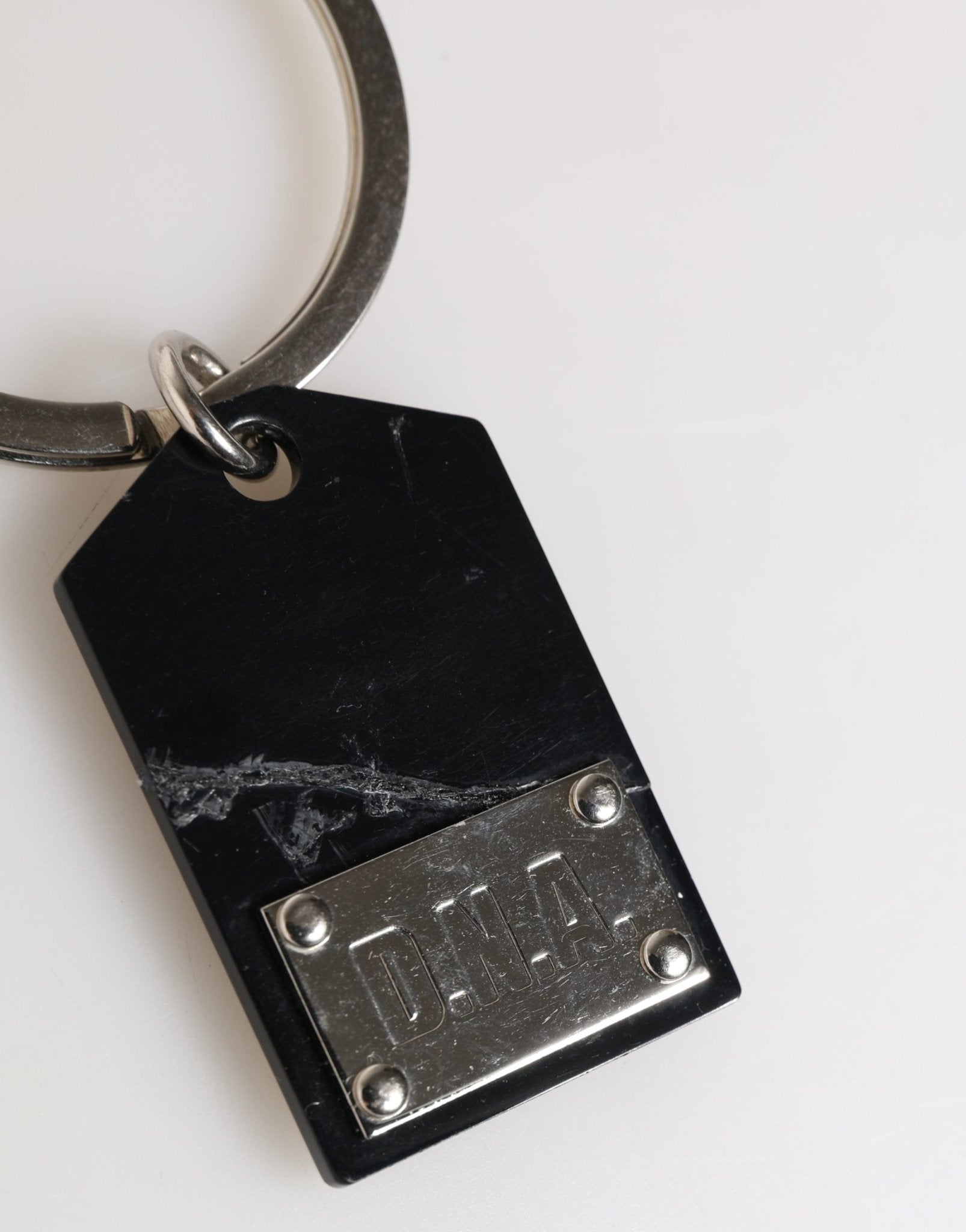 Dolce & Gabbana Black Silver Brass LogoPlaque Metal Ring Keyring Keychain - RIMODA