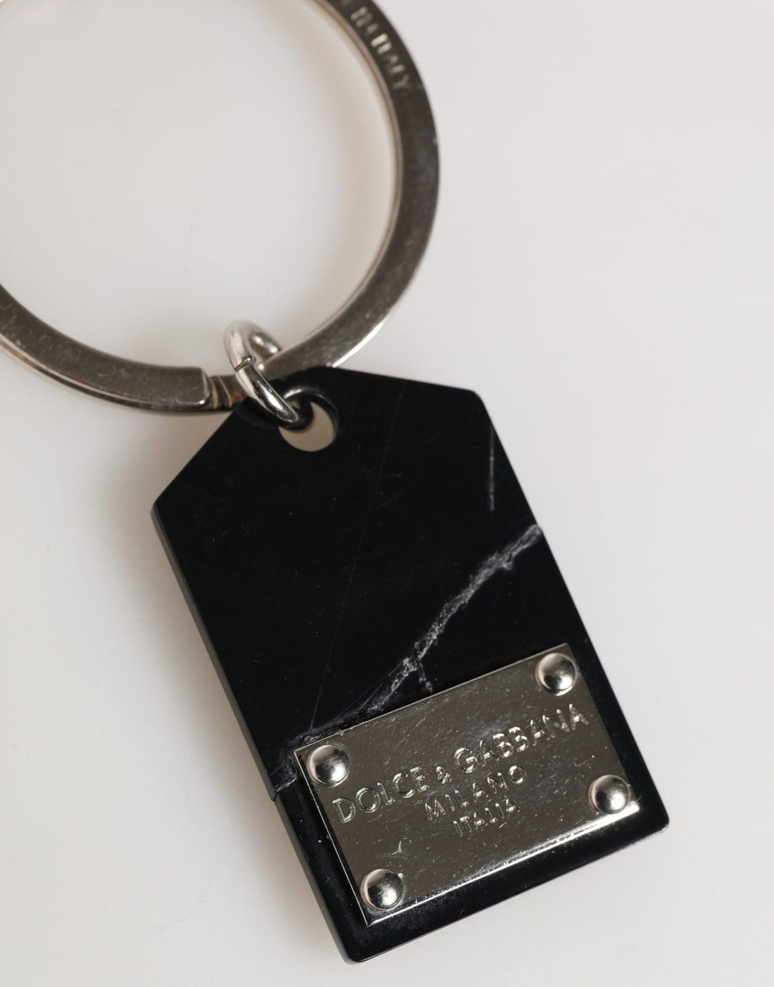 Dolce & Gabbana Black Silver Brass LogoPlaque Metal Ring Keyring Keychain - RIMODA