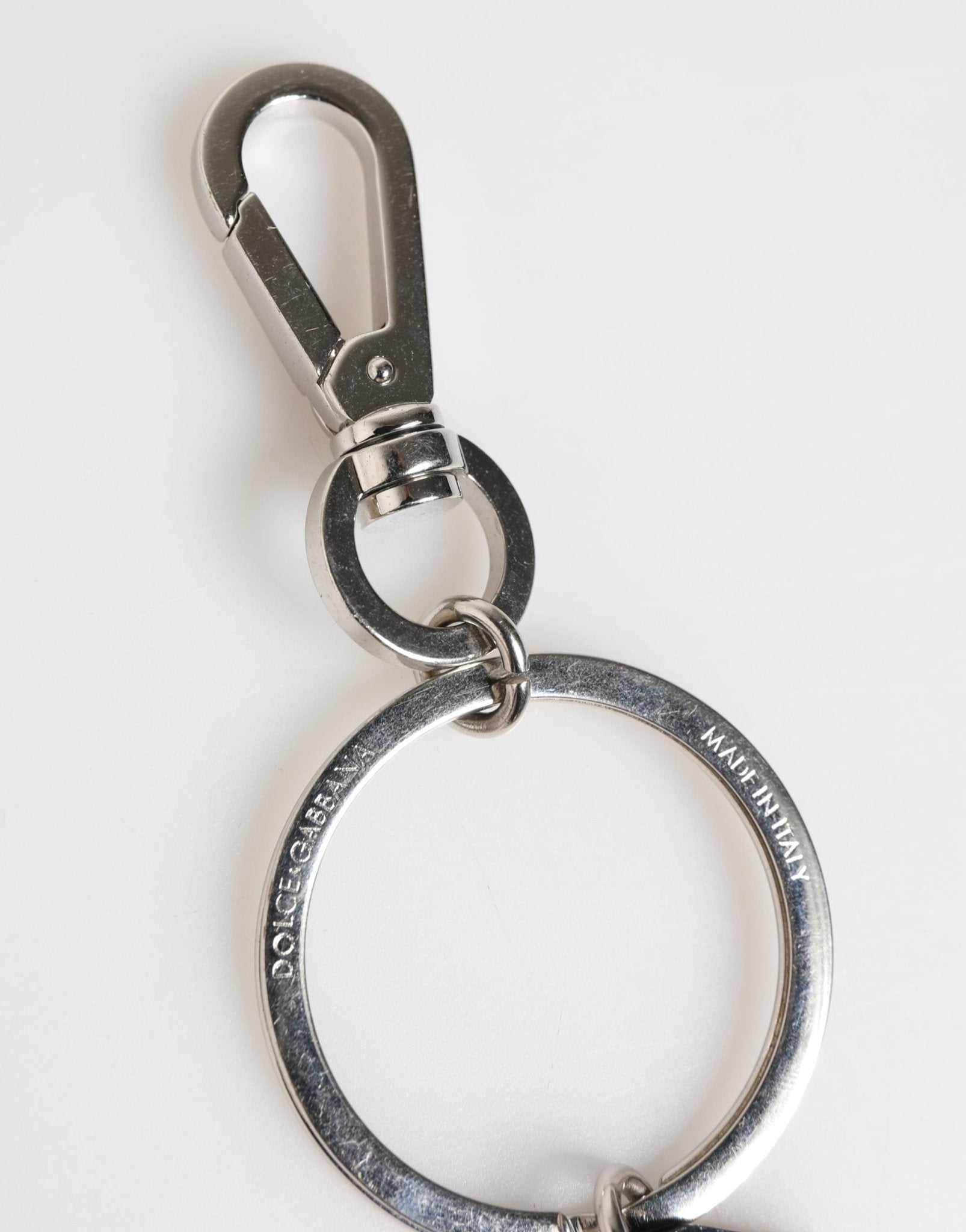 Dolce & Gabbana Black Silver Brass LogoPlaque Metal Ring Keyring Keychain - RIMODA
