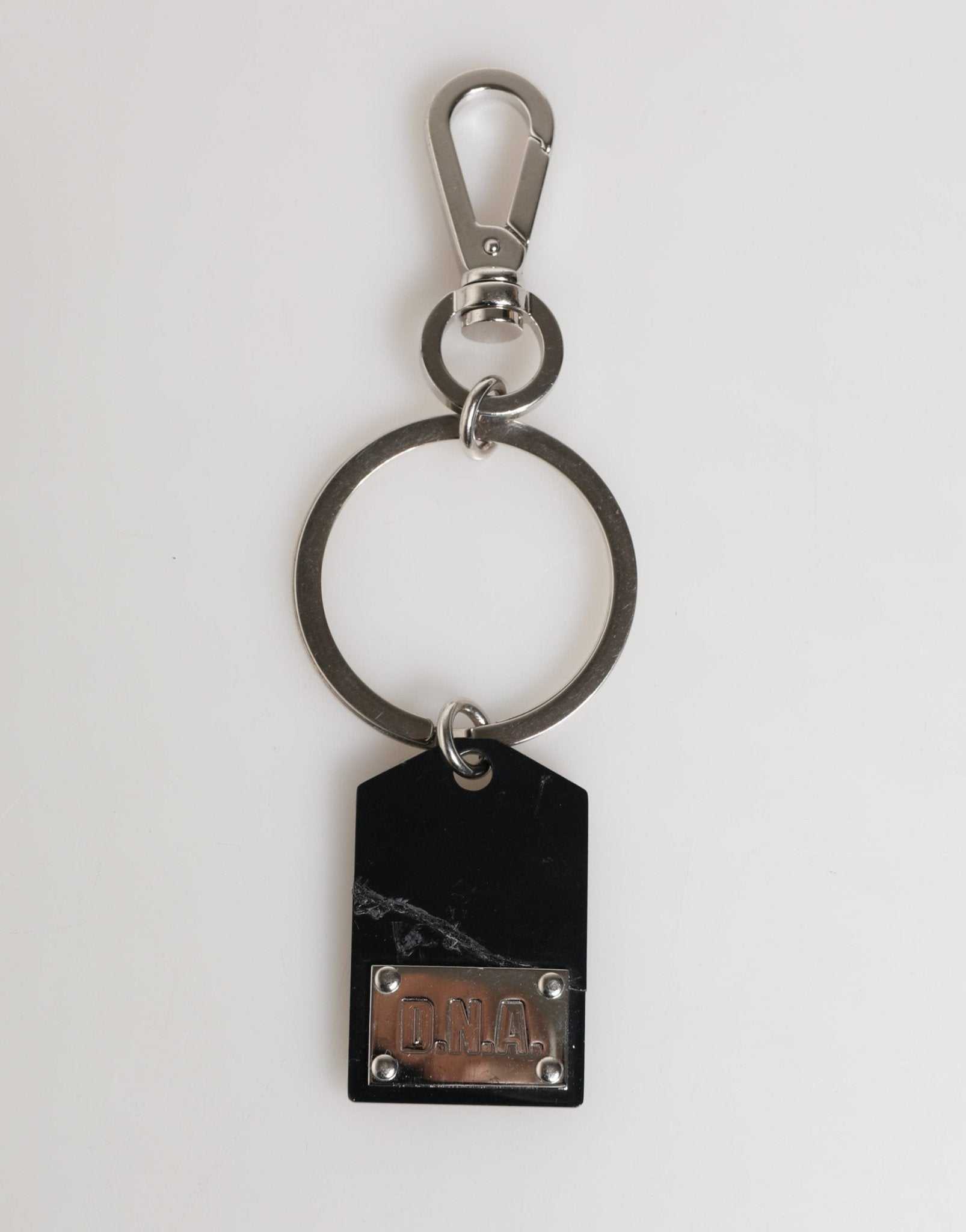 Dolce & Gabbana Black Silver Brass LogoPlaque Metal Ring Keyring Keychain - RIMODA