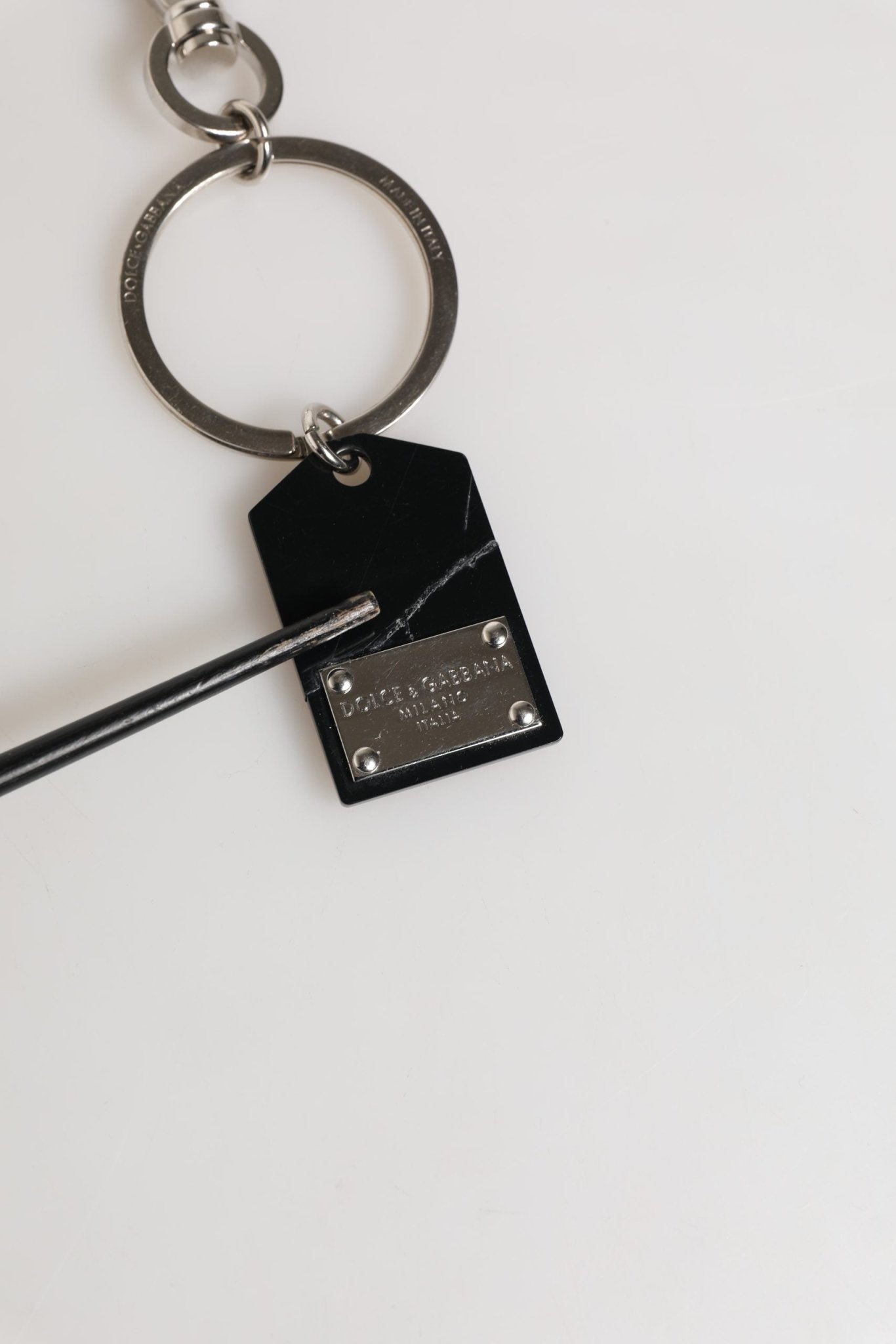 Dolce & Gabbana Black Silver Brass LogoPlaque Metal Ring Keyring Keychain - RIMODA