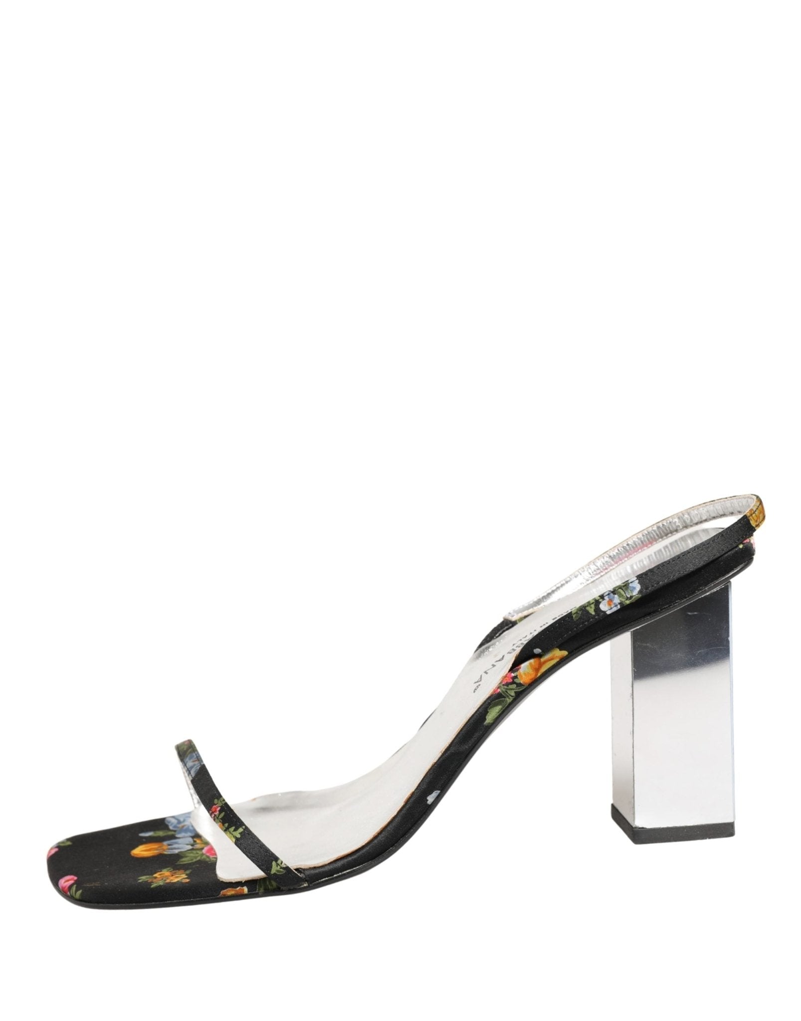 Dolce & Gabbana Black Silver Floral Block Heels Sandals Shoes - RIMODA