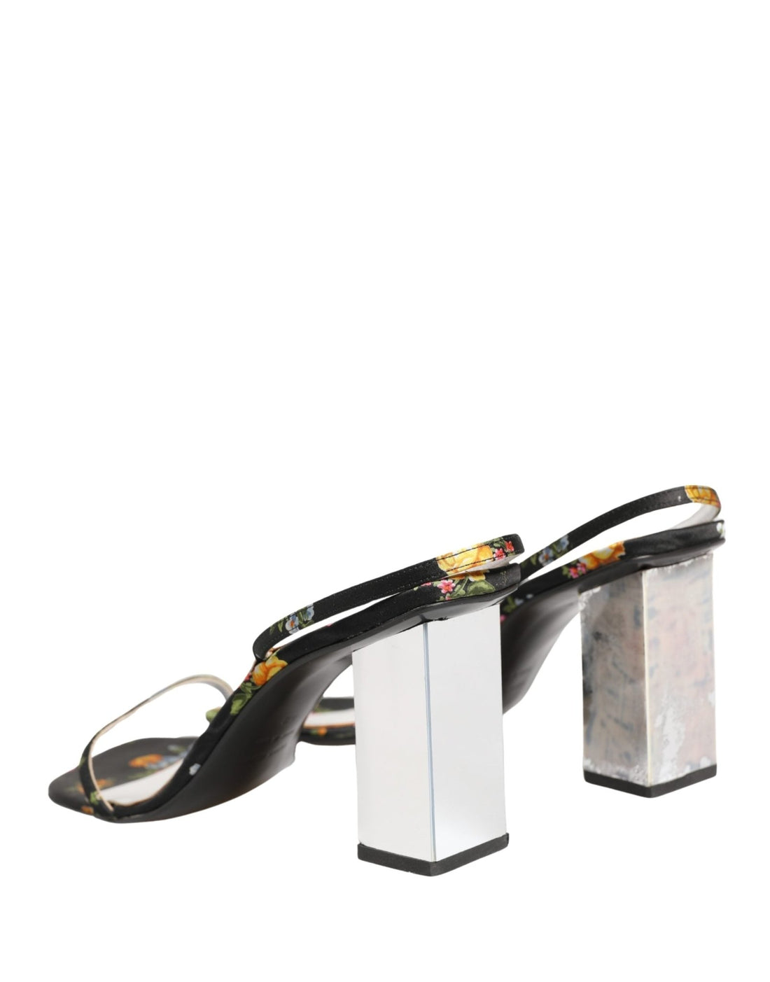 Dolce & Gabbana Black Silver Floral Block Heels Sandals Shoes - RIMODA