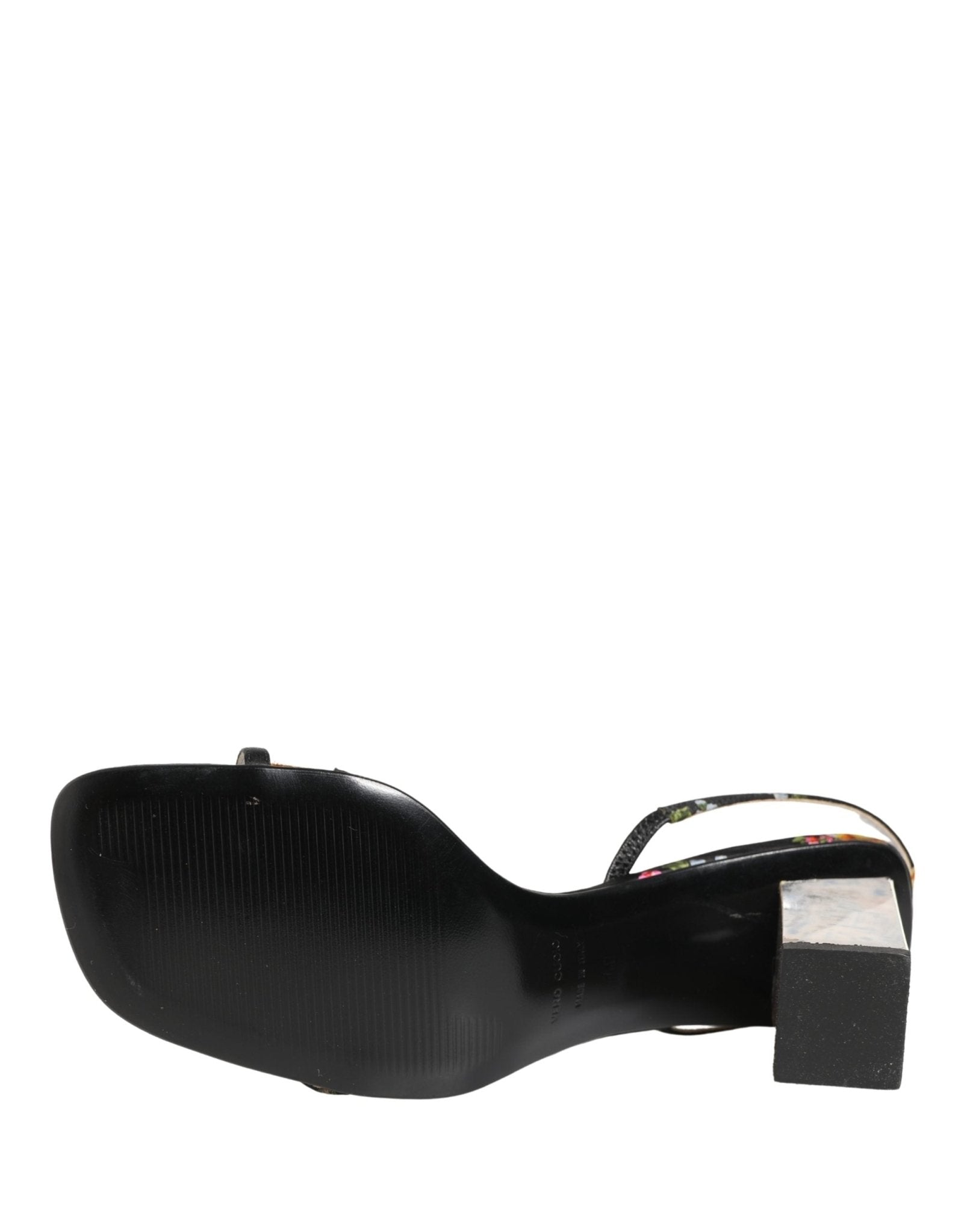 Dolce & Gabbana Black Silver Floral Block Heels Sandals Shoes - RIMODA