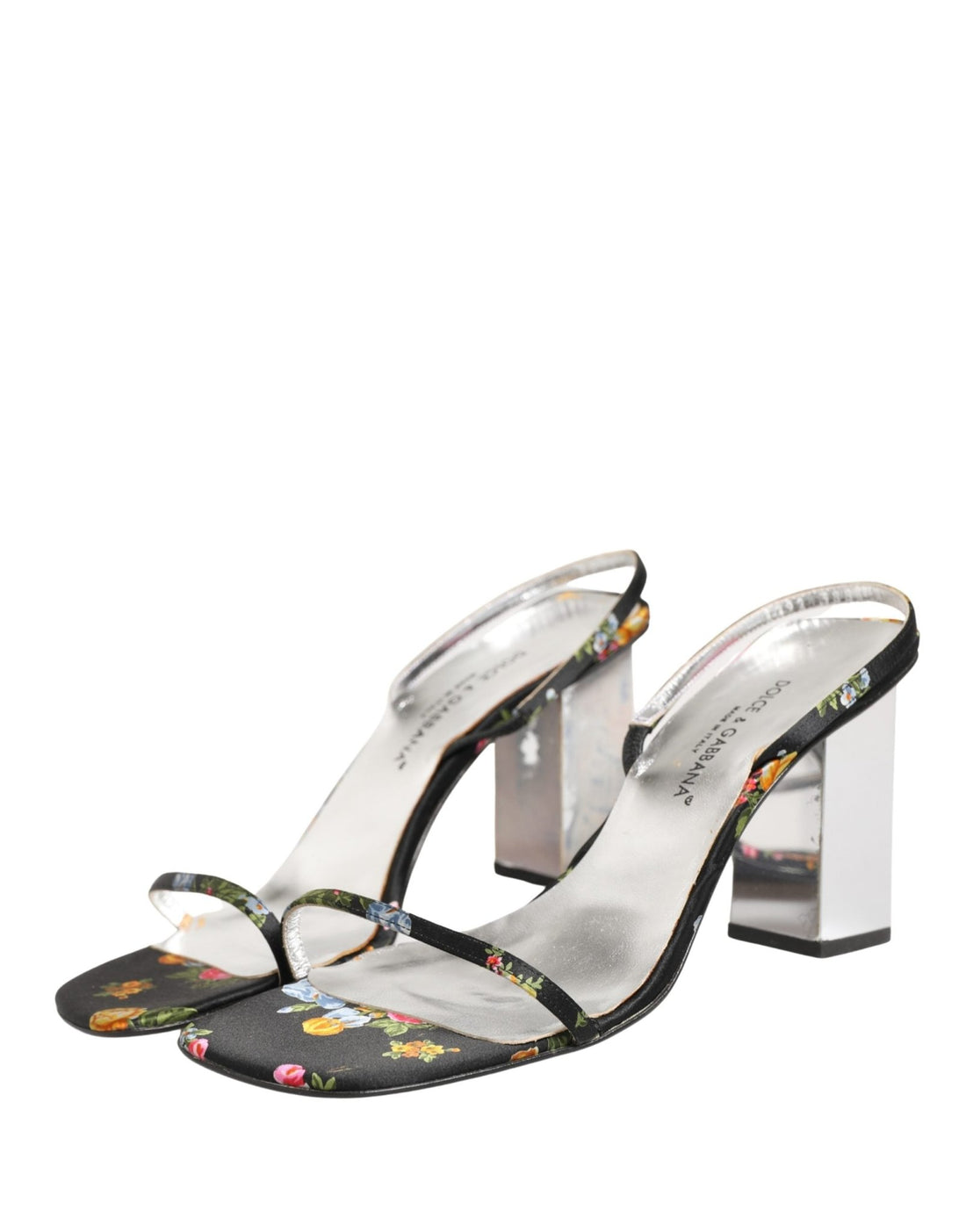 Dolce & Gabbana Black Silver Floral Block Heels Sandals Shoes - RIMODA