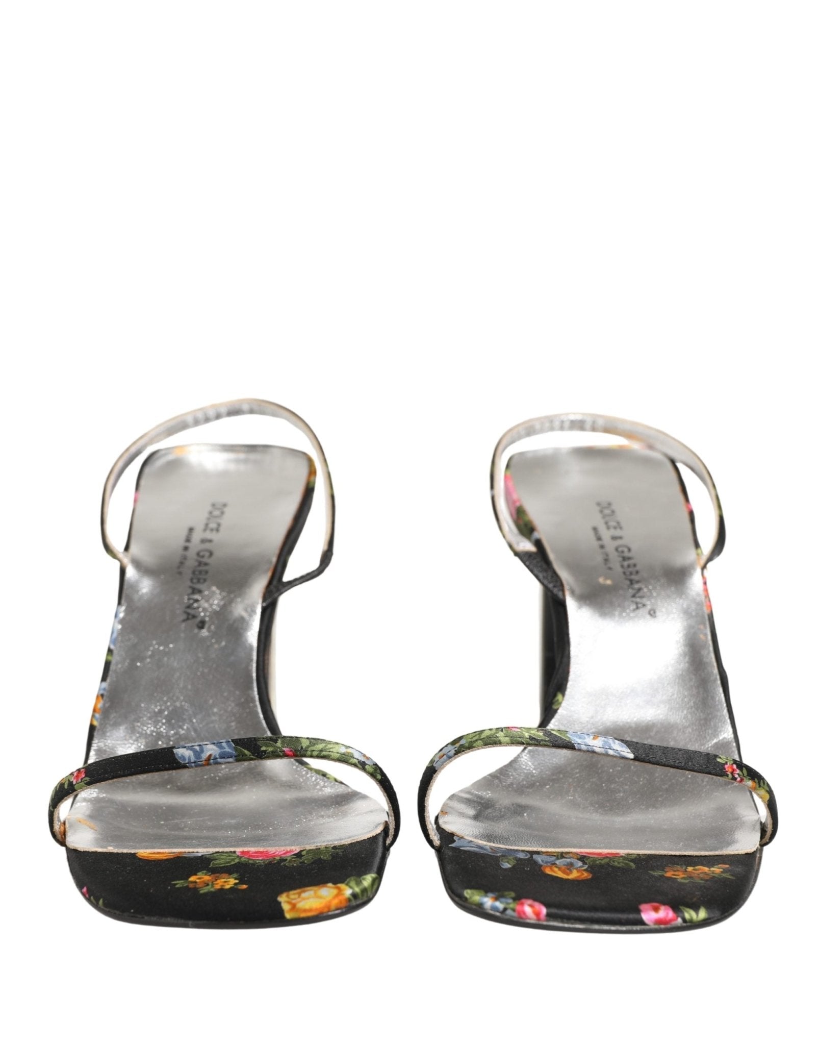 Dolce & Gabbana Black Silver Floral Block Heels Sandals Shoes - RIMODA