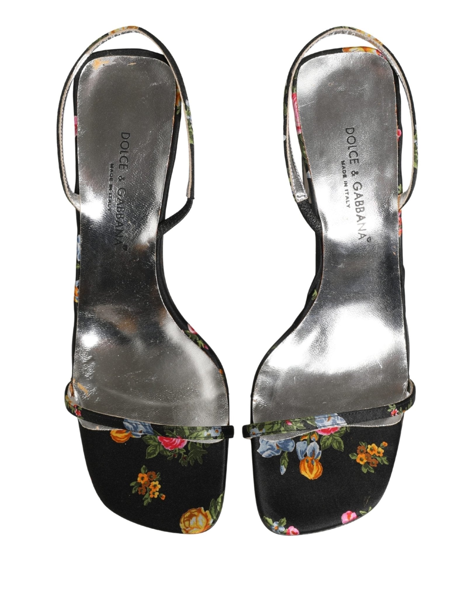 Dolce & Gabbana Black Silver Floral Block Heels Sandals Shoes - RIMODA