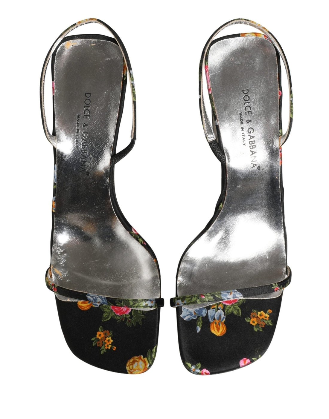 Dolce & Gabbana Black Silver Floral Block Heels Sandals Shoes - RIMODA