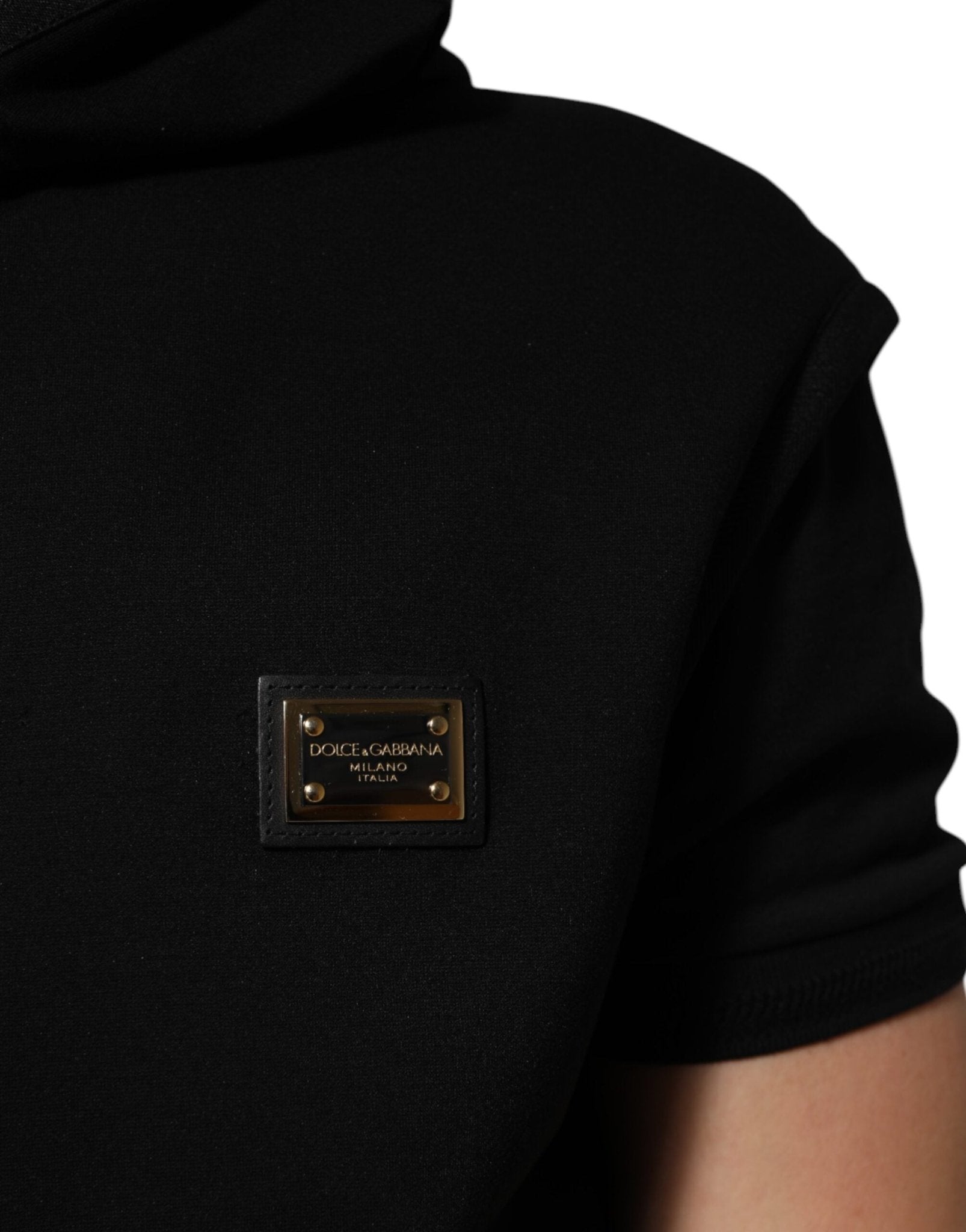Dolce & Gabbana Black Sleeveless Hooded Logo Plaque Jacket - RIMODA