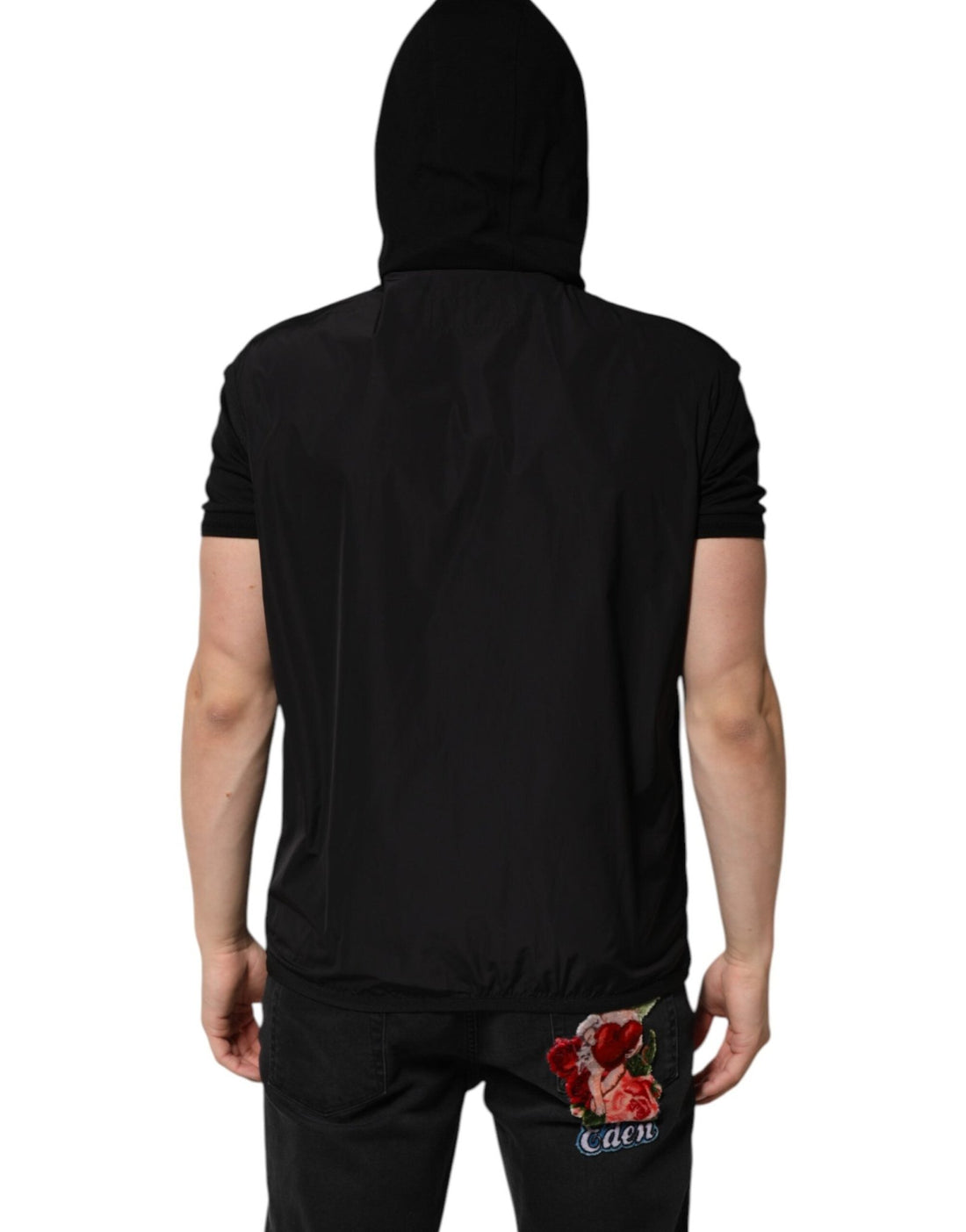 Dolce & Gabbana Black Sleeveless Hooded Logo Plaque Jacket - RIMODA